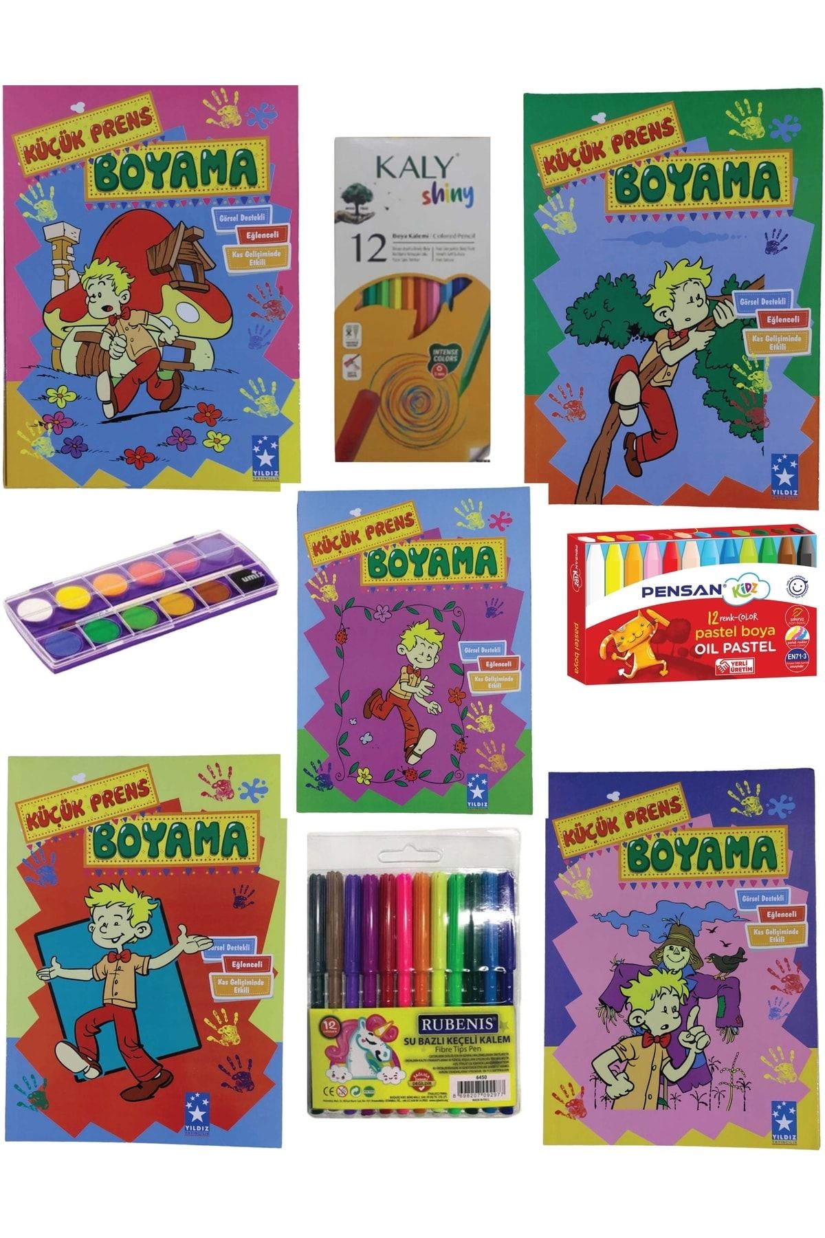 SEYFİKİRTASİYE K.prens Boyama Kitabı Seti Boya Seti 32 Sayfa Arkalı Önlü 64 Syf 5 Adet Kuru-sulu-pastel-keçeli Boya