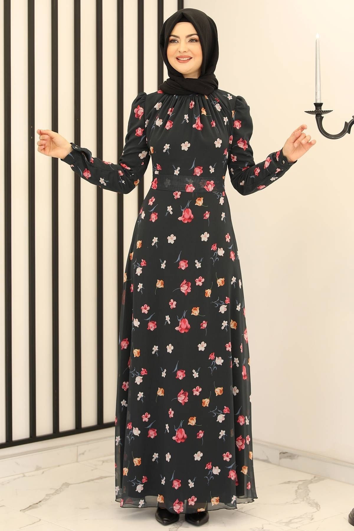 Fashion Showcase Manolya Şifon Elbise Siyah - Design - Fsc2165