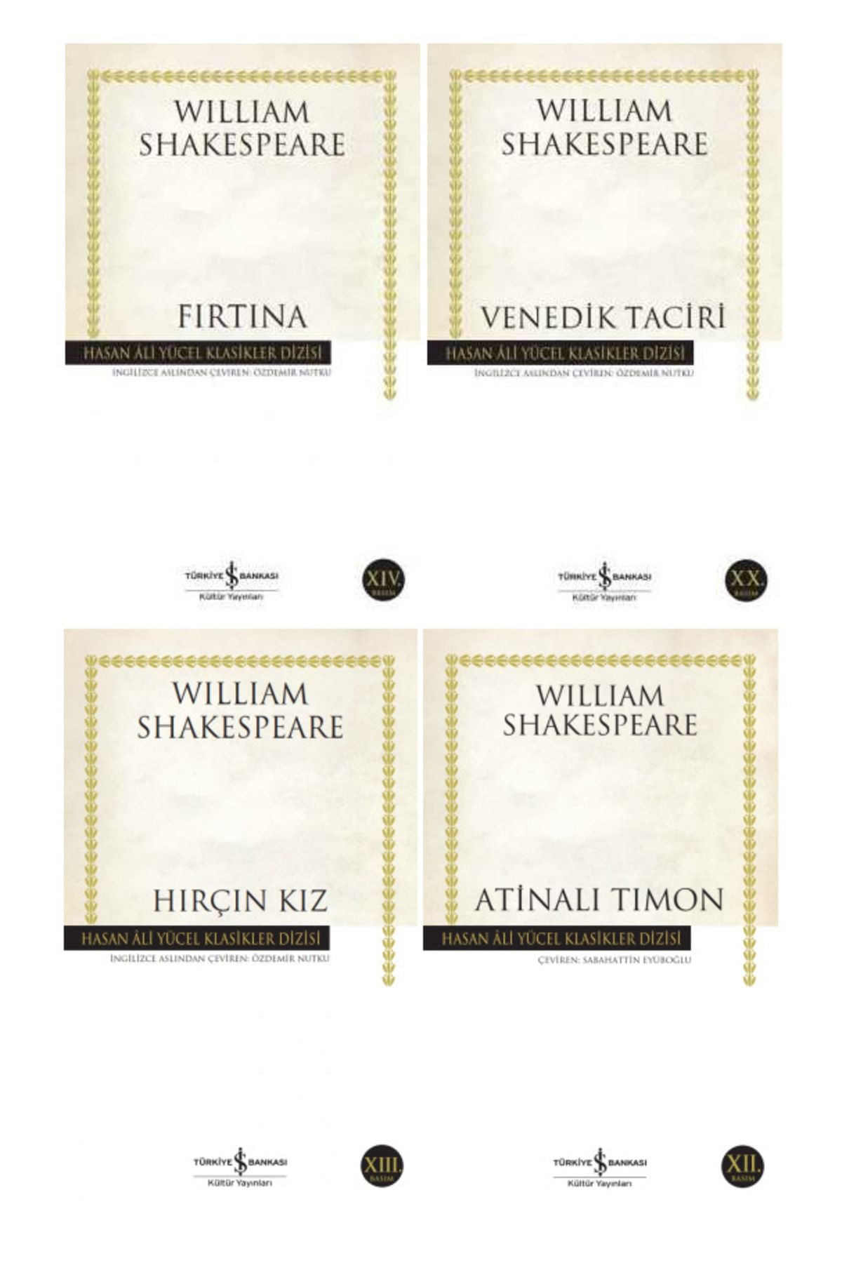 Türkiye İş Bankası Kültür Yayınları William Shakespeare 4 Kitap Set-2 / Fırtına+venedik Taciri+hırçın Kız+atinalı Timon