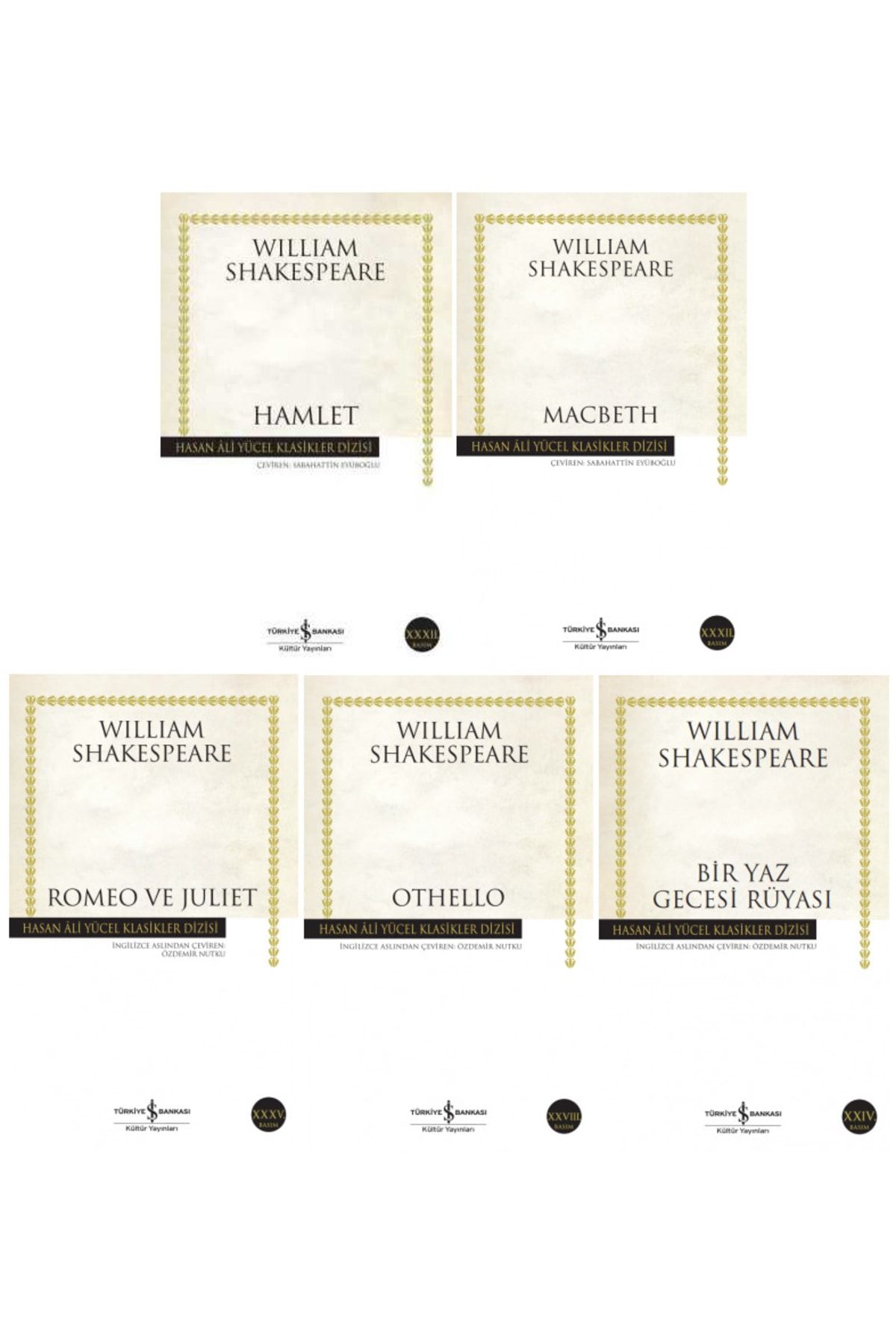 Türkiye İş Bankası Kültür Yayınları William Shakespeare 5 Kitap Set / Hamlet-macbeth-romeo Ve Juliet-othello-bir Yaz Gecesi Rüyası