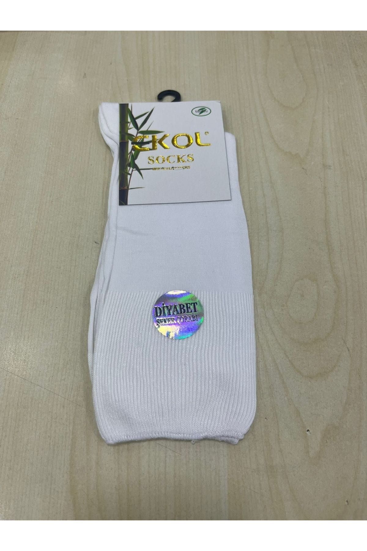 EKOL SOCK'S Erkek Beyaz Bambu Dikişsiz 6'lı Diyabetik Soket Çorap