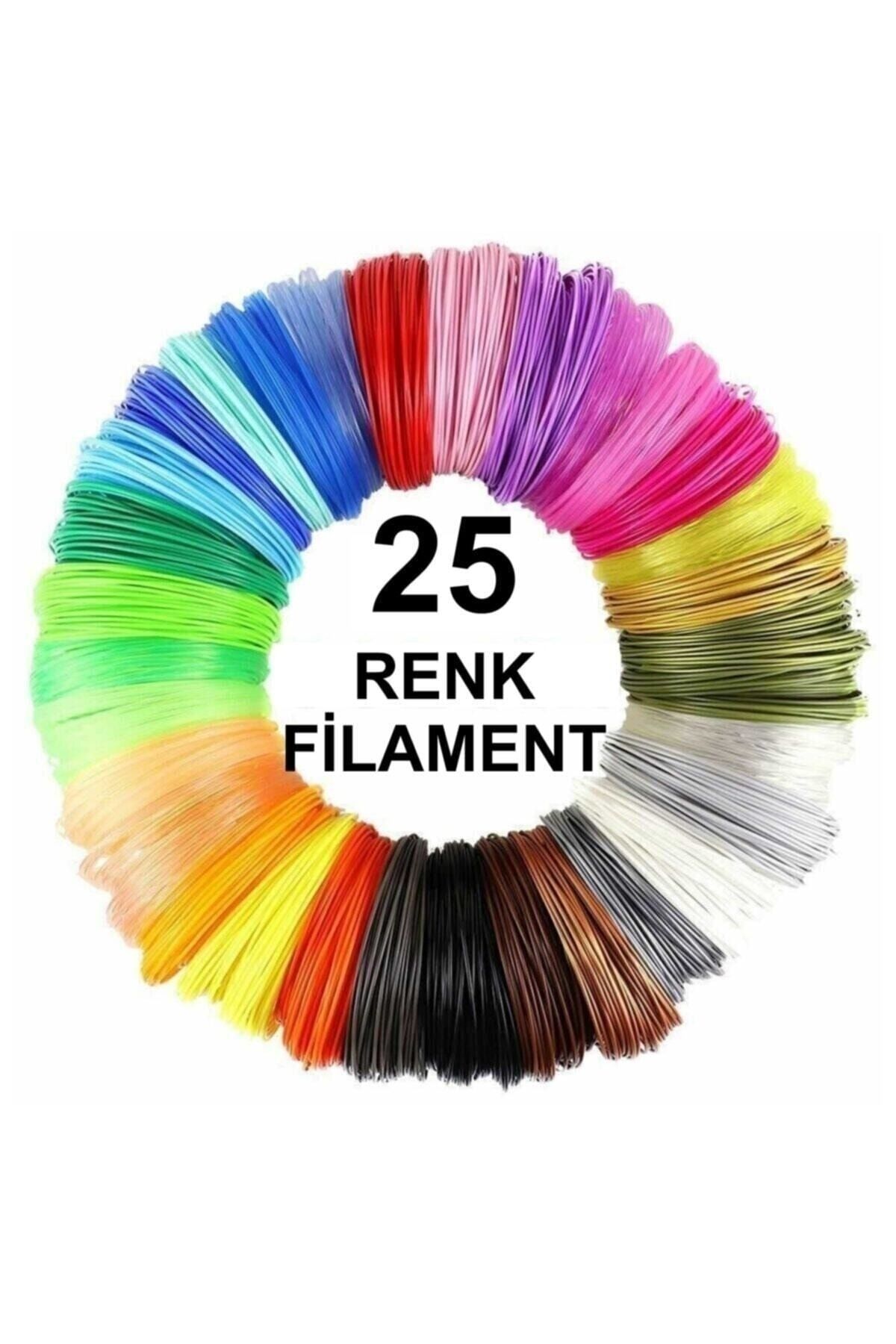 Filament 3d Kalem Yazıcı Için 25 Renk 25 Metre Filament (25 X 1 Metre) Pla