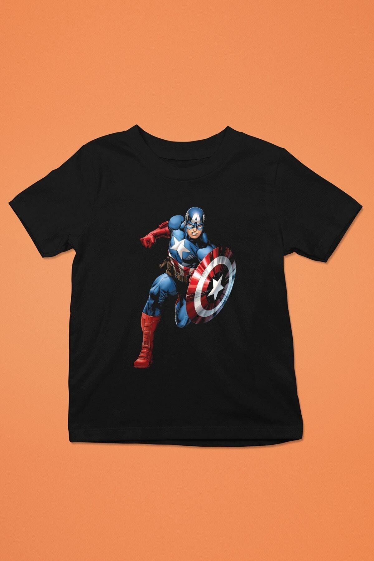 ZOKAWEAR Captain America Baskılı Siyah Unisex Tişört