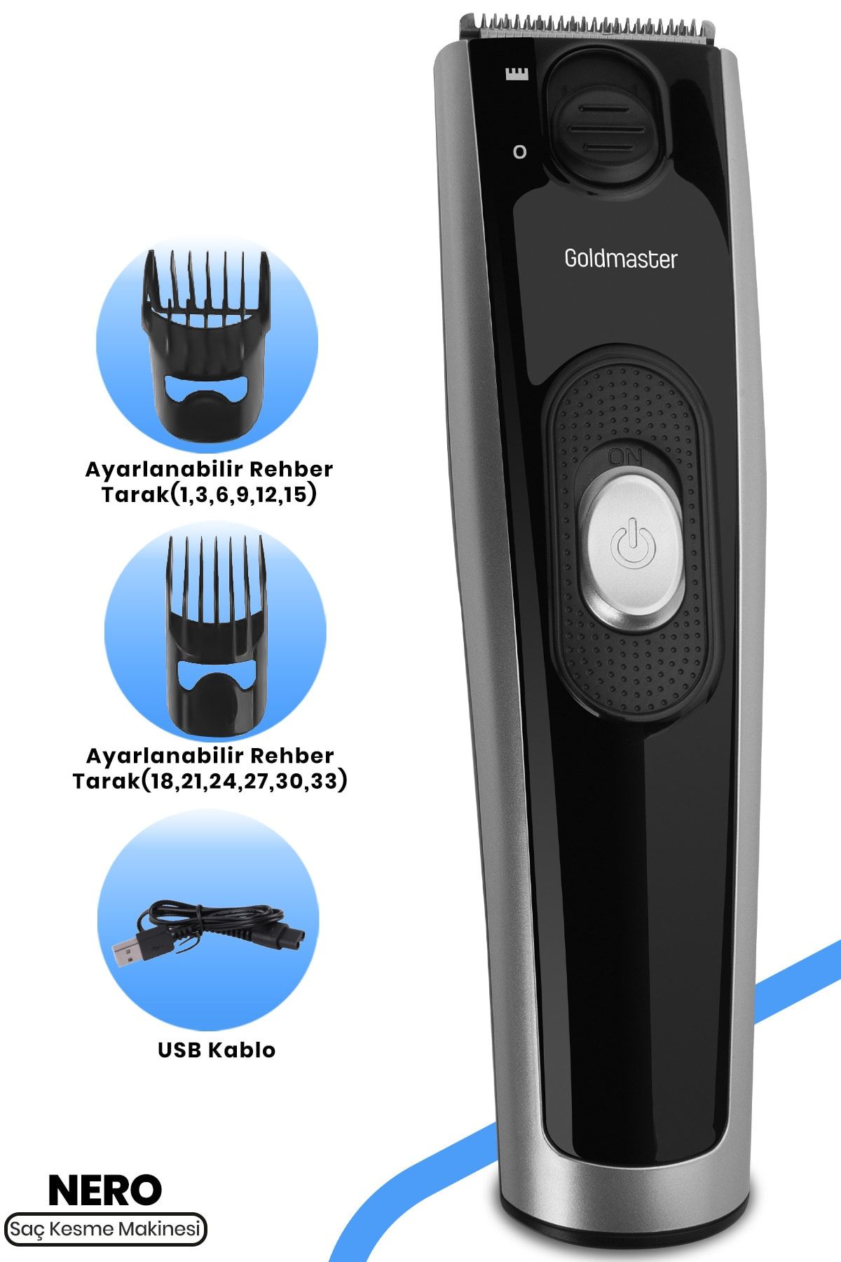 GoldMaster Nero Şarjlı Ayarlanabilir Paslanmaz Çelik Saç Kesme Makinesi