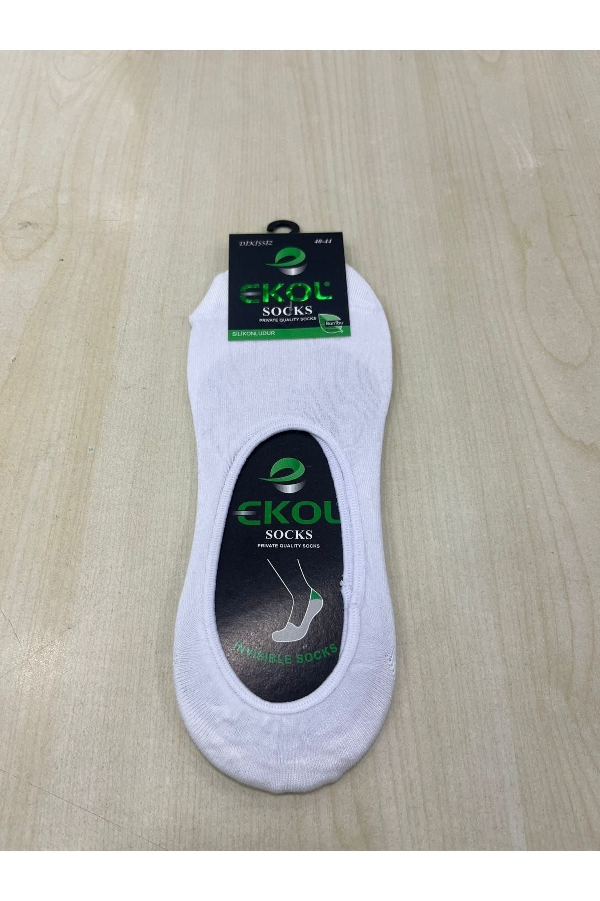EKOL SOCK'S Erkek Beyaz Bambu 6'lı Silikonlu Babet Çorap