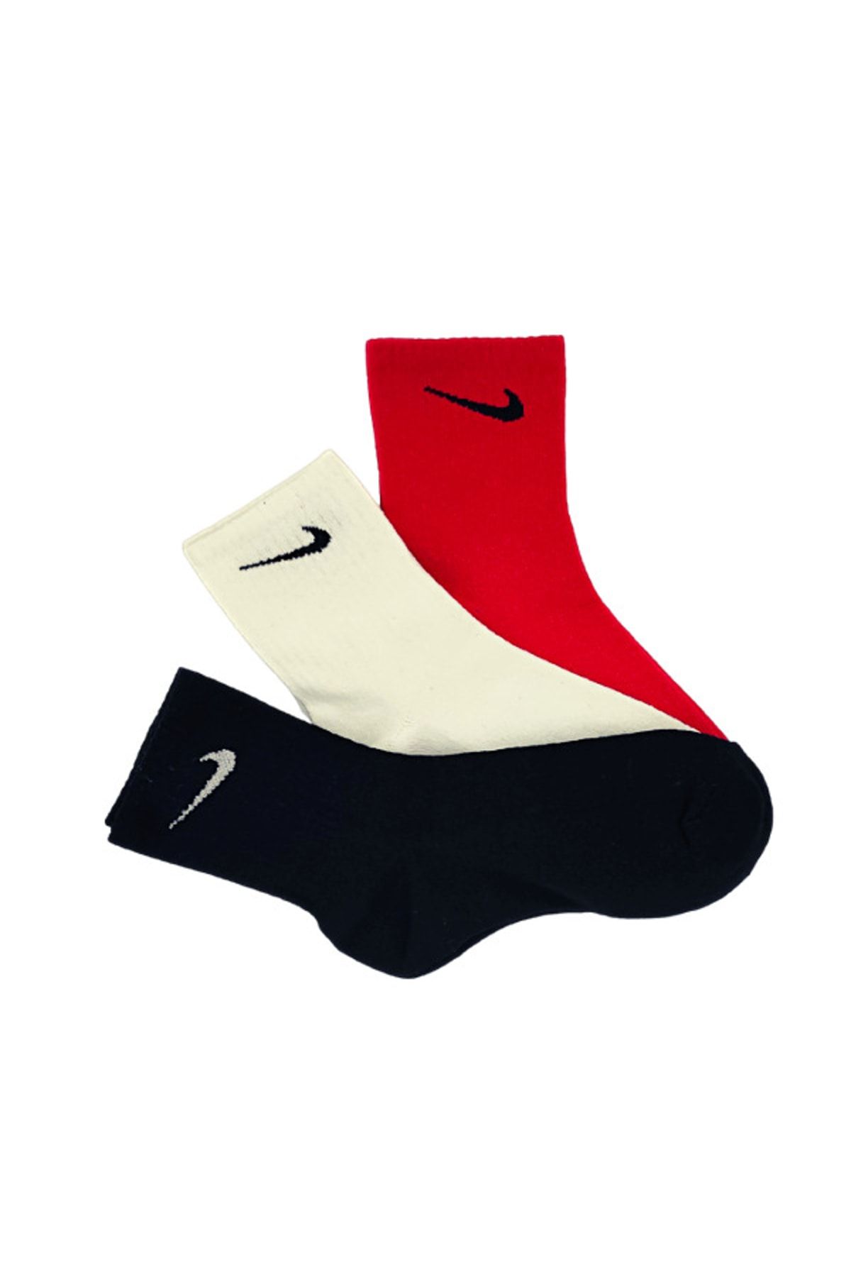 Genel Markalar 3'lü Unisex Kırmızı Beyaz Siyah Antreman Spor Tenis Futbol Basketbol Koşu Soket Çorap Seti