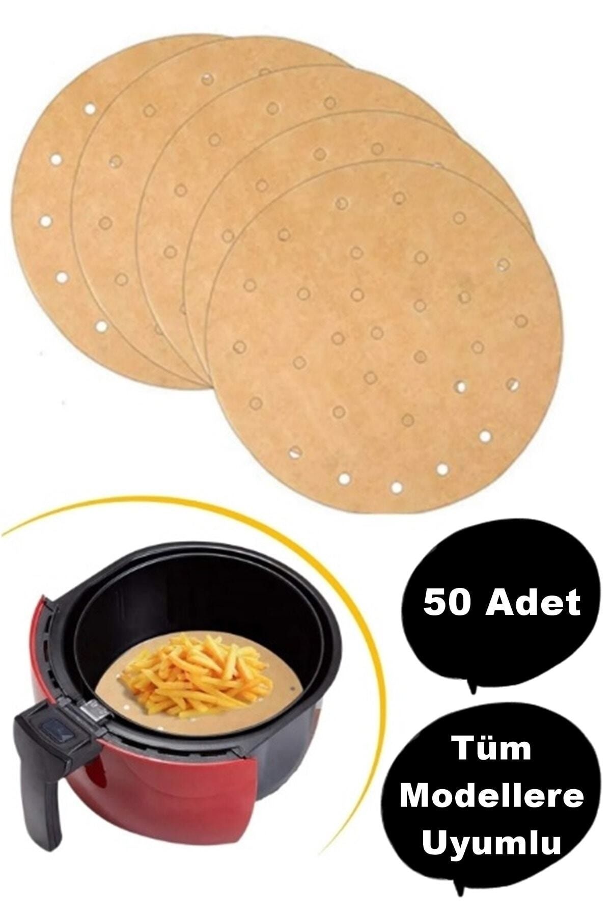 MUTLUHOME 50 Adet Air Fryer Pişirme Kağıdı Tek Kullanımlık Yağ Geçirmez Kağıt Yuvarlak Delikli Model Airfryer