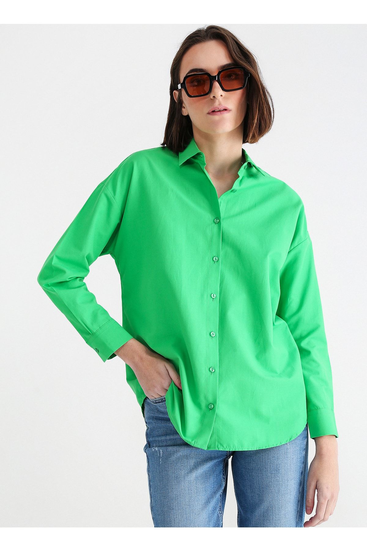 Aeropostale Gömlek Yaka Düz Yeşil Kadın Gömlek K-rones