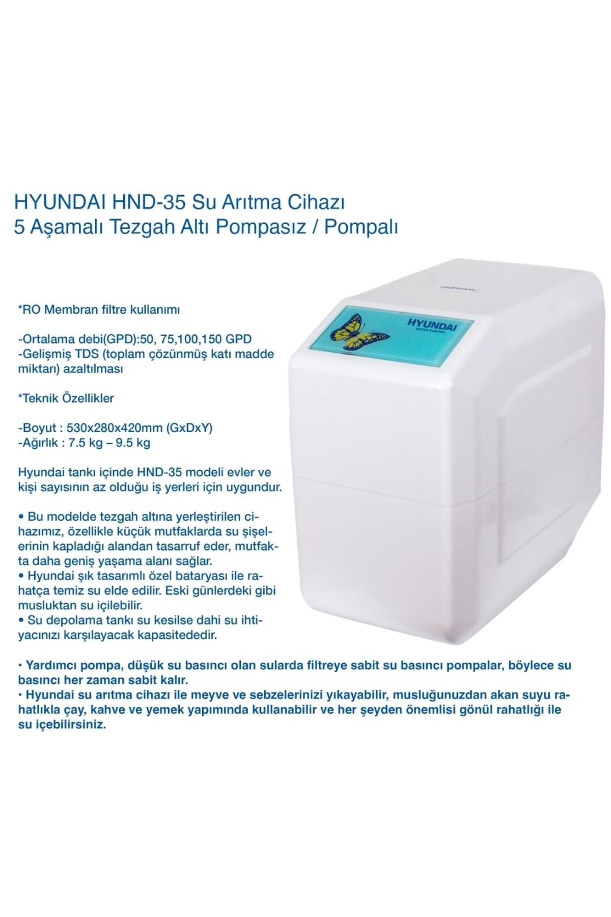 Hyundai Hnd-35 M Pompalı ( Motorlu ) Su Arıtma Cihazı