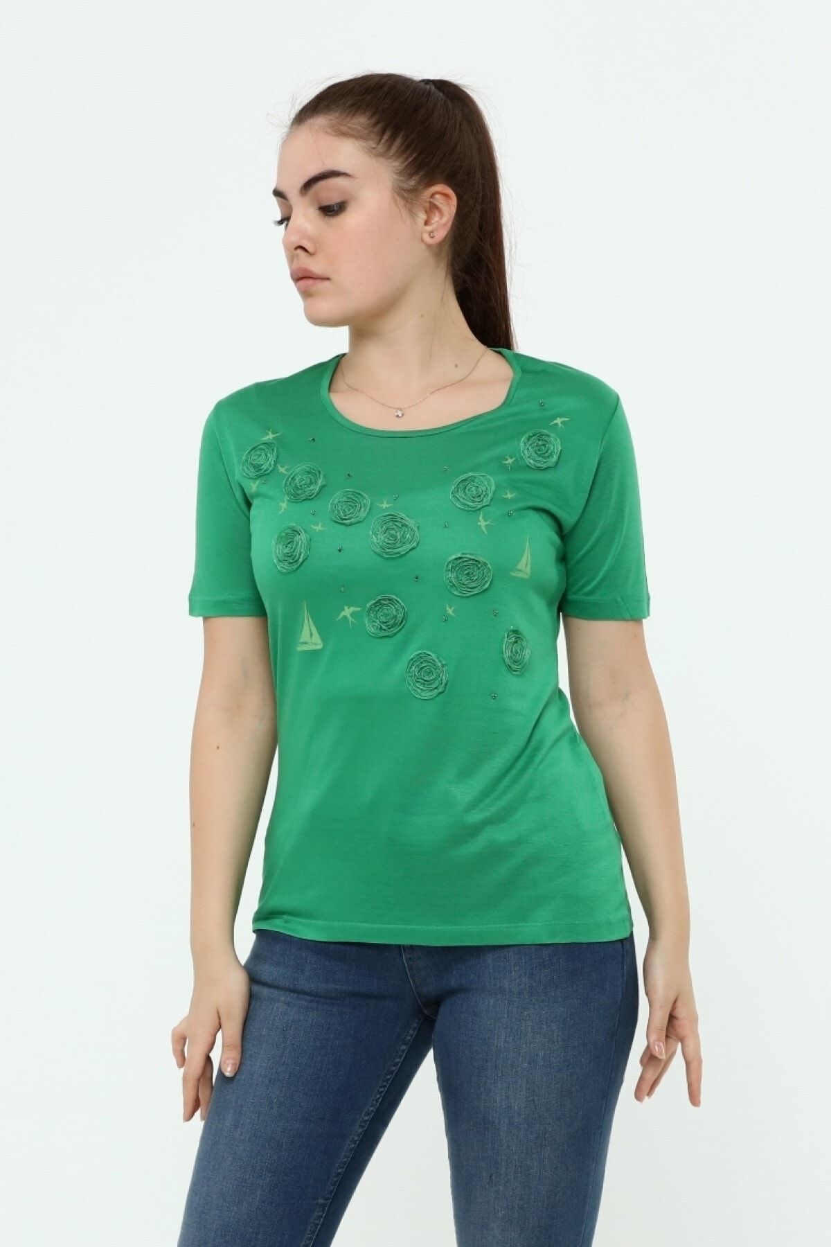 Solo Yelken Baskı Ve Nakış Detaylı Merserize Örme T-shirt