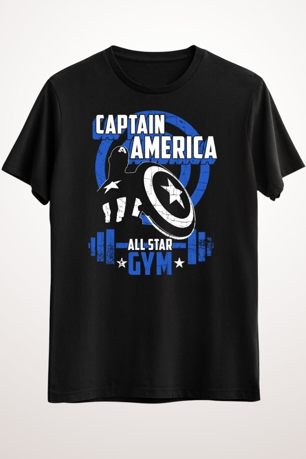 ZOKAWEAR Unisex Siyah Tişört Captain America Gym