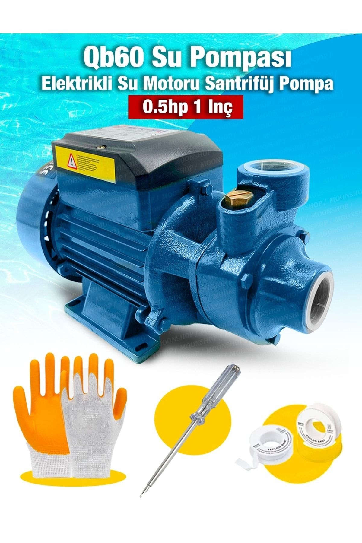 MOONSHOP Mavi Qb60 Elektrikli Su Motoru 0.5hp 1 Inç Bahçe Pompası Su Pompası 2 Yıl Garaantili Ürün..