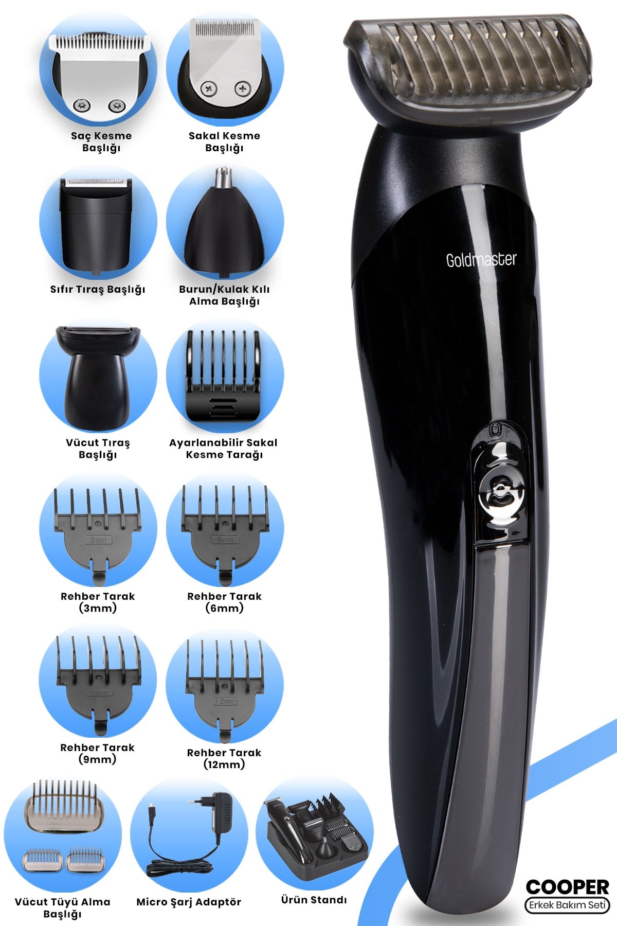 GoldMaster Cooper Saç Sakal Vücut Tıraş Makinesi 13 in 1 Erkek Bakım Seti