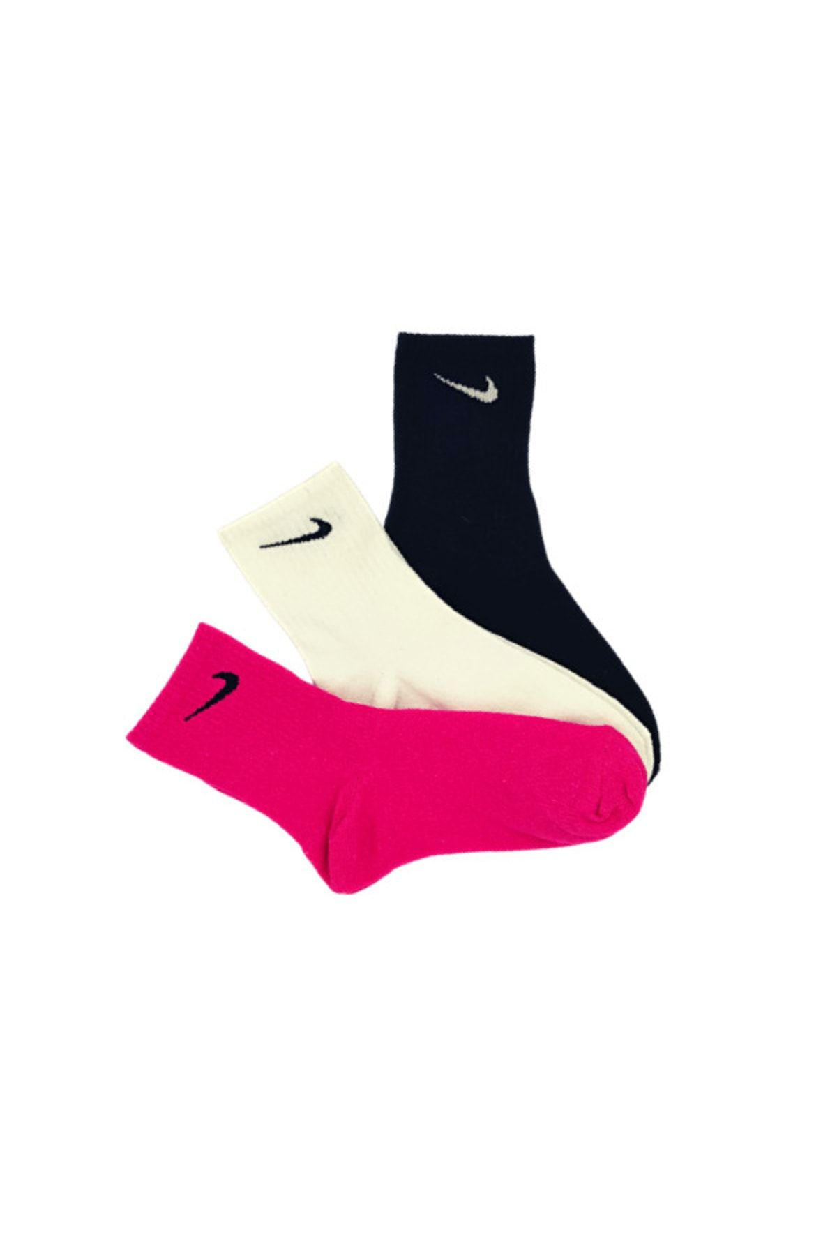 Genel Markalar 3'lü Unisex Siyah Beyaz Pembe Antrenman Spor Tenis Futbol Basketbol Koşu Soket Çorap Seti