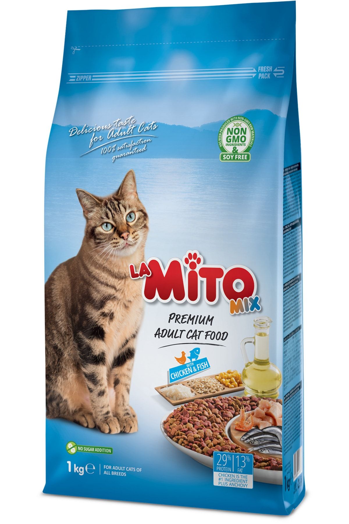 Mito Mix Adult Cat 1 Kg X 5 Adet Tavuklu Ve Balıklı Renkli Taneli Kedi Maması