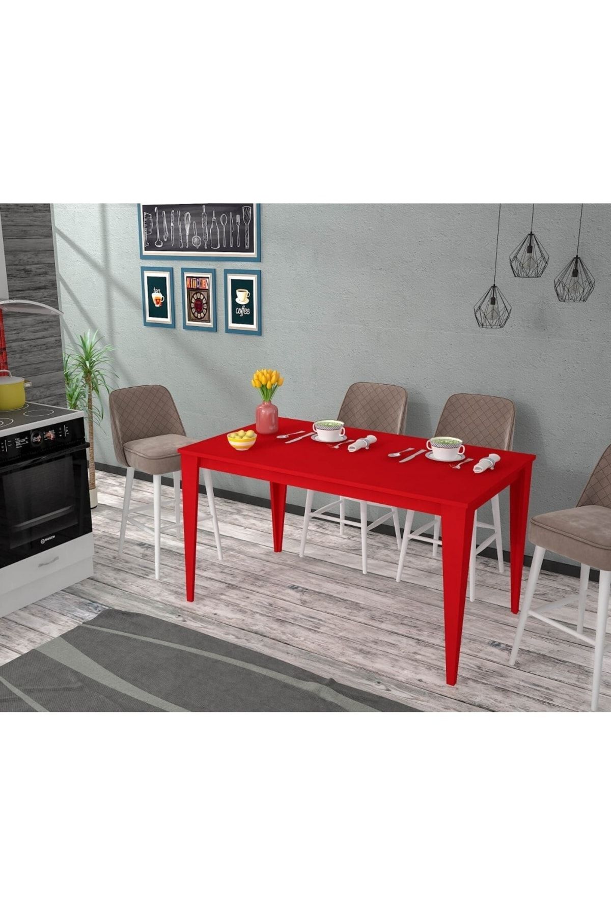 Rafline Yenice 130x70 Mutfak Masası Kırmızı