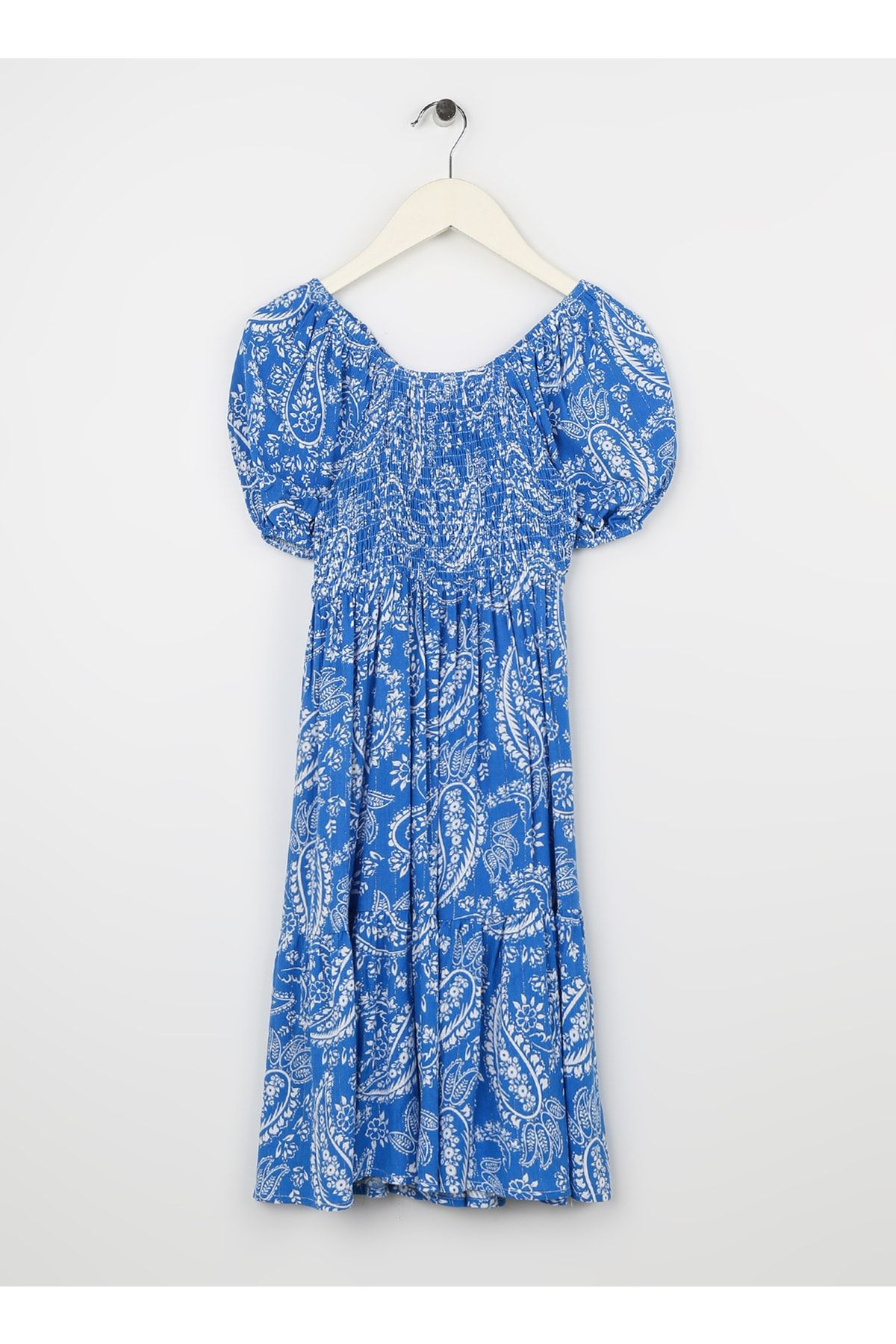 Koton Desenli Mavi Kız Çocuk Diz Altı Elbise 3skg80024aw
