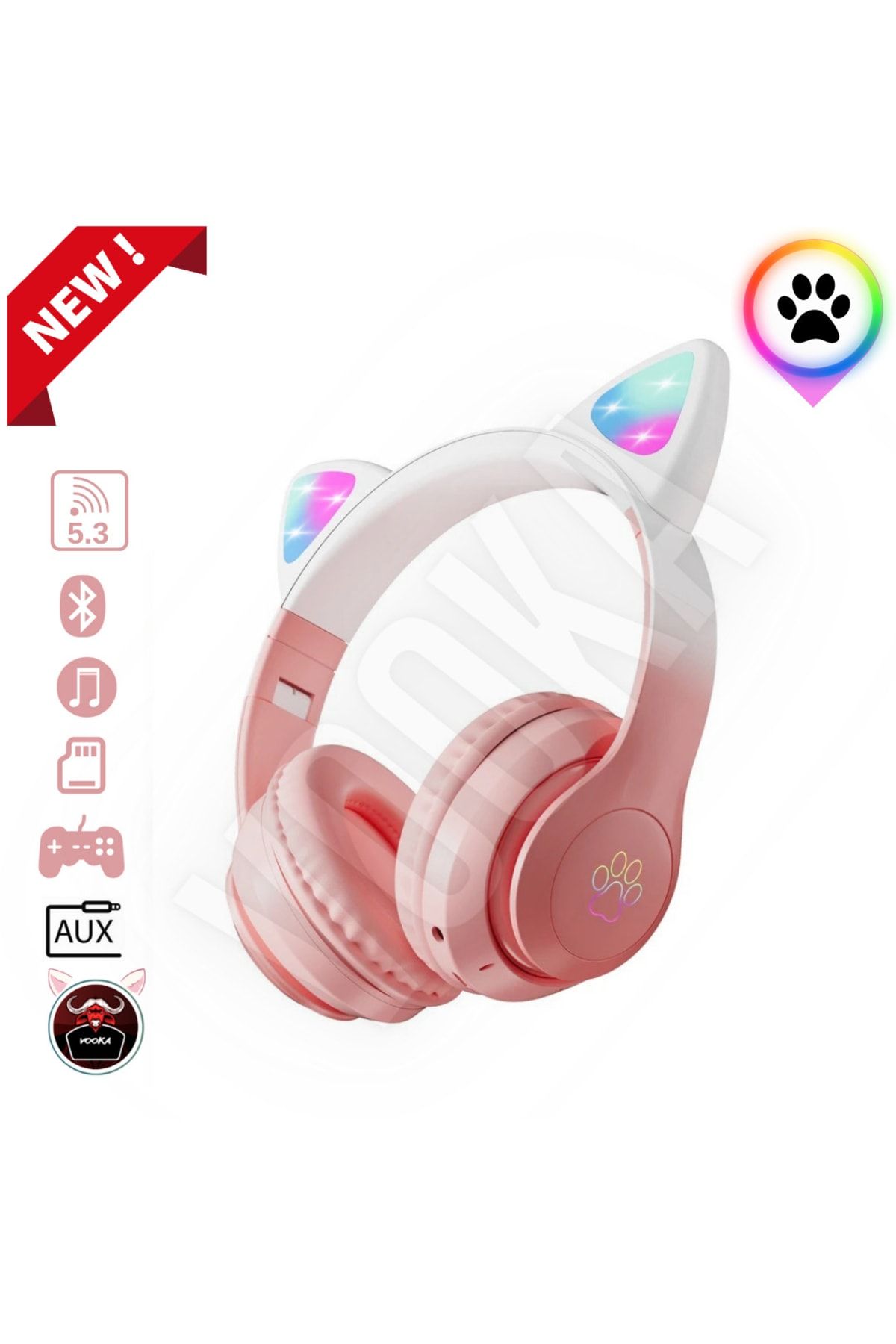 VOOKA Toygo Kedi Kulaklık Pro 5.3 Akıllı Rgb Led Detaylı Bluetooth Kablosuz Kulaklık Çocuk Yeni