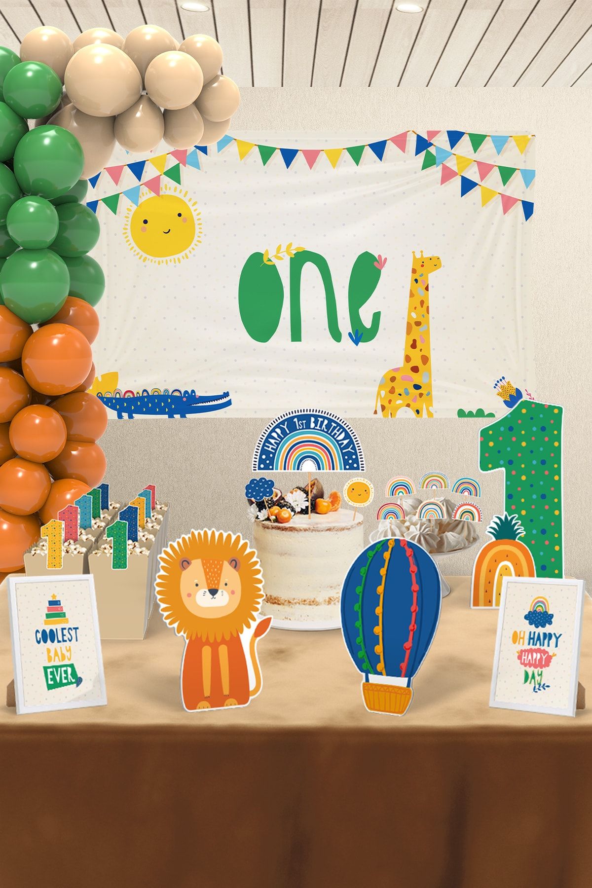 Hey Parti Boho Baby Multicolor Gökkuşağı Temalı 1 Yaş Doğum Günü Parti Seti - Maxi