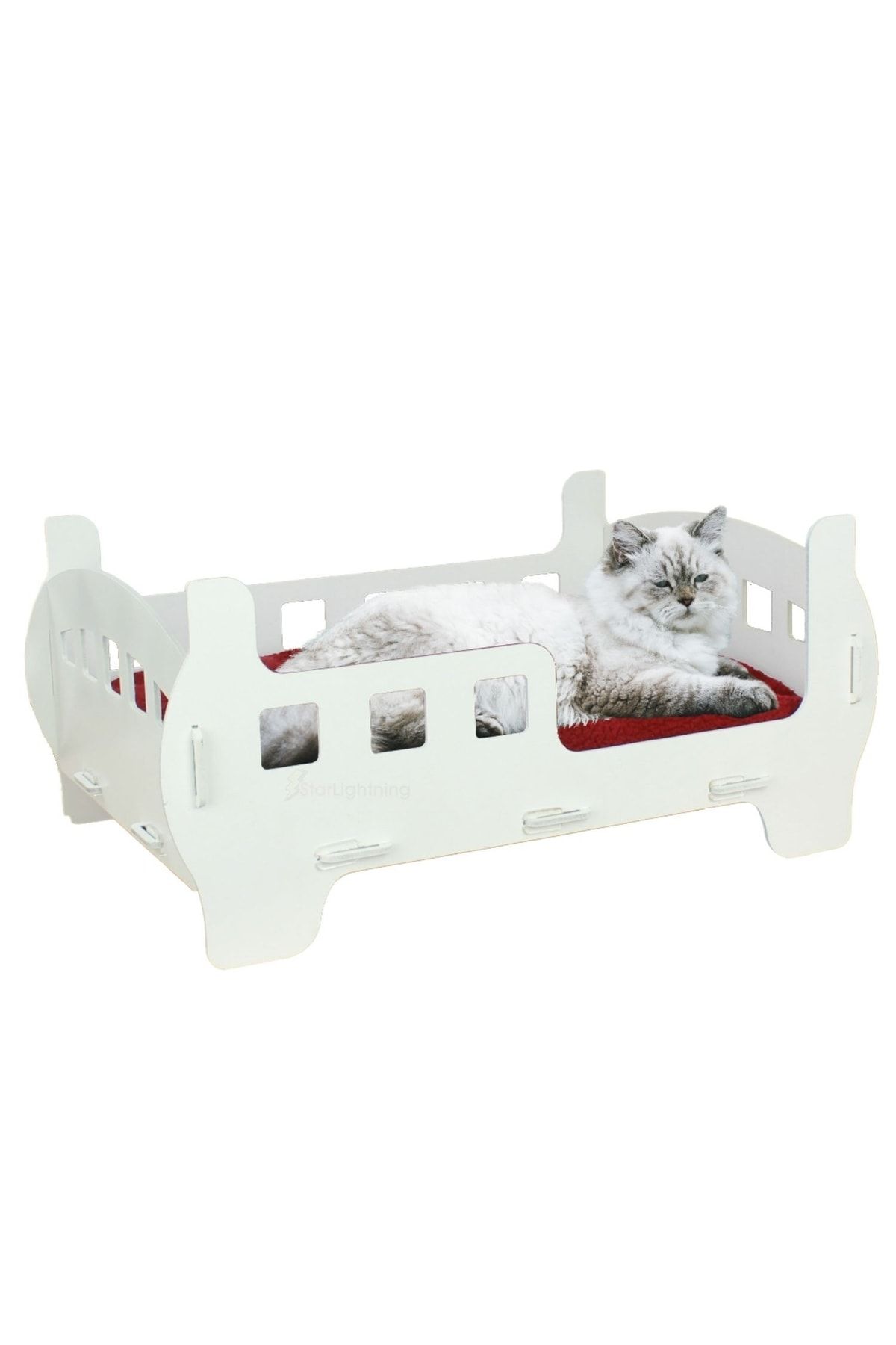 StarLightning Ahşap Büyük Kedi Yatağı Premium Kalite Beyaz Kedi Evi 50x35 Cm Parlak Boyalı Beşik Model