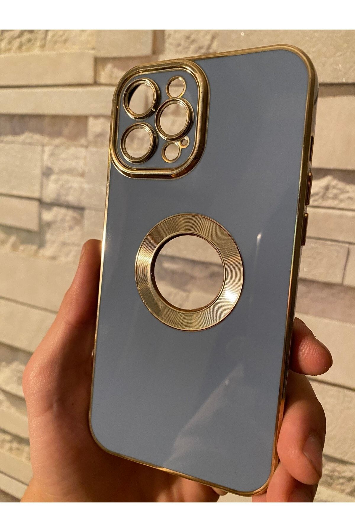 Penguen I Phone 14 Mavi Kamera+lens Korumalı Luxury Elektroparlak Kılıf