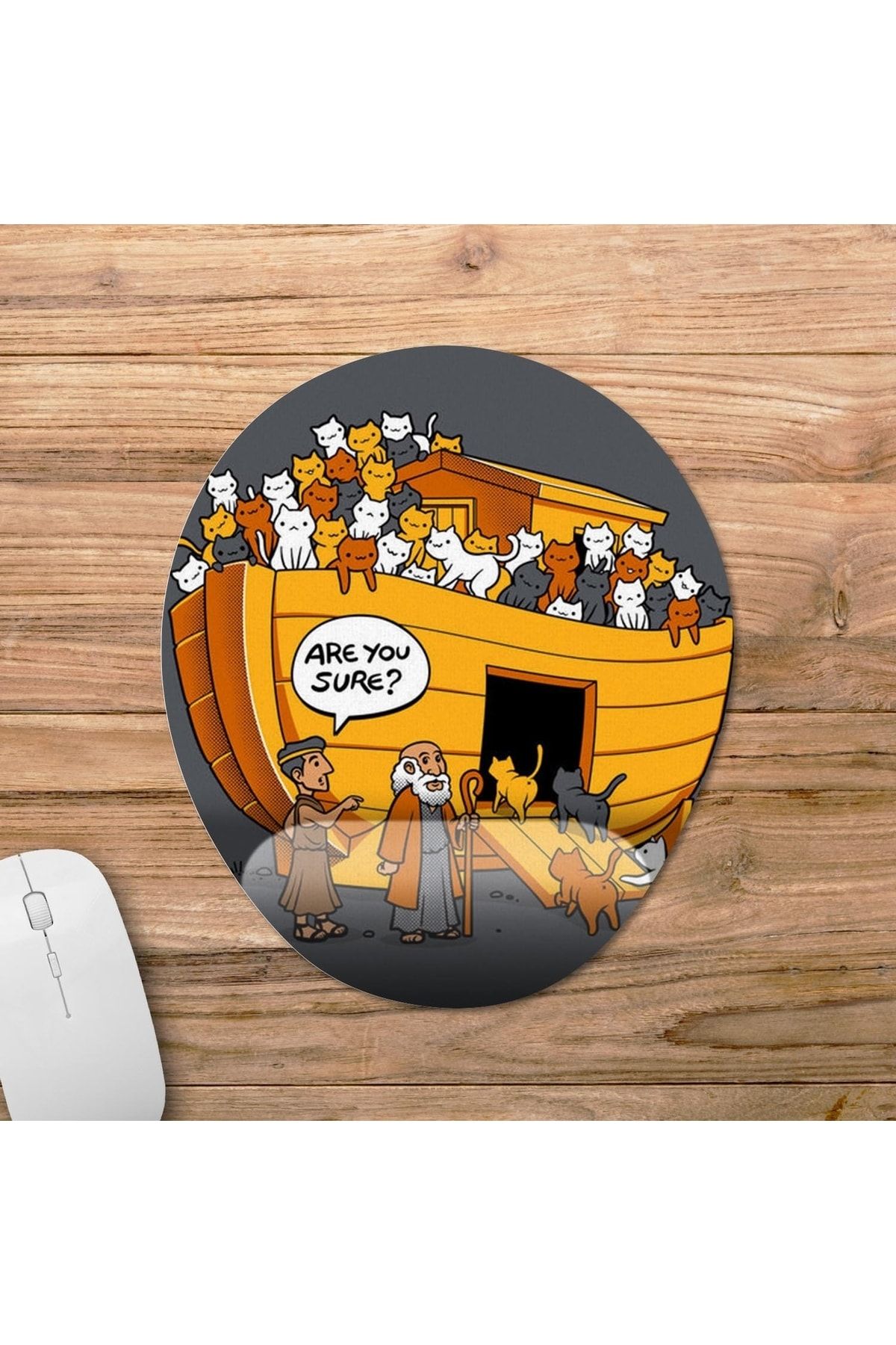 Pixxa Nuh'un Gemisi Kedi - Noah's Ark Bilek Destekli Mousepad Model - 1 Oval