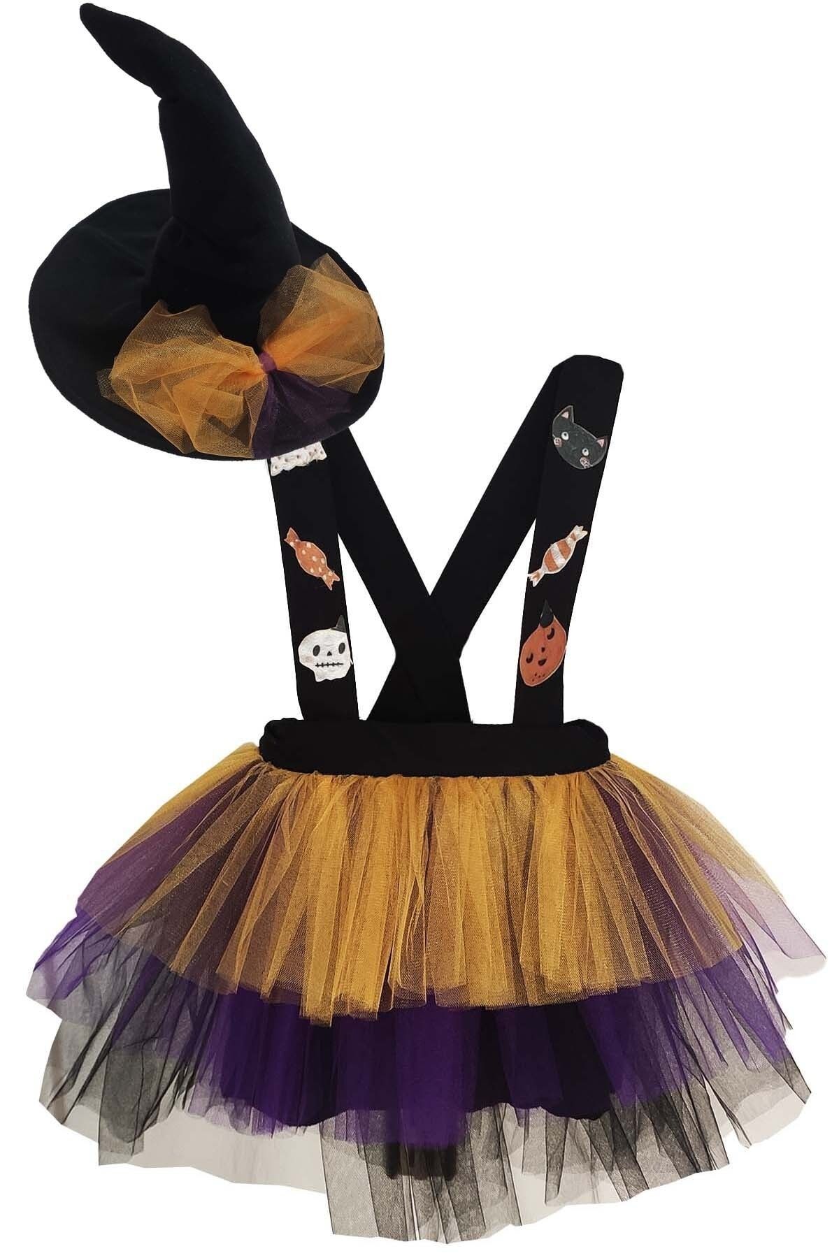 Shecco Babba Kız Çocuk Sarı  Cadılar Bayramı Cadı Elbise Ve Cadı Şapkası Seti