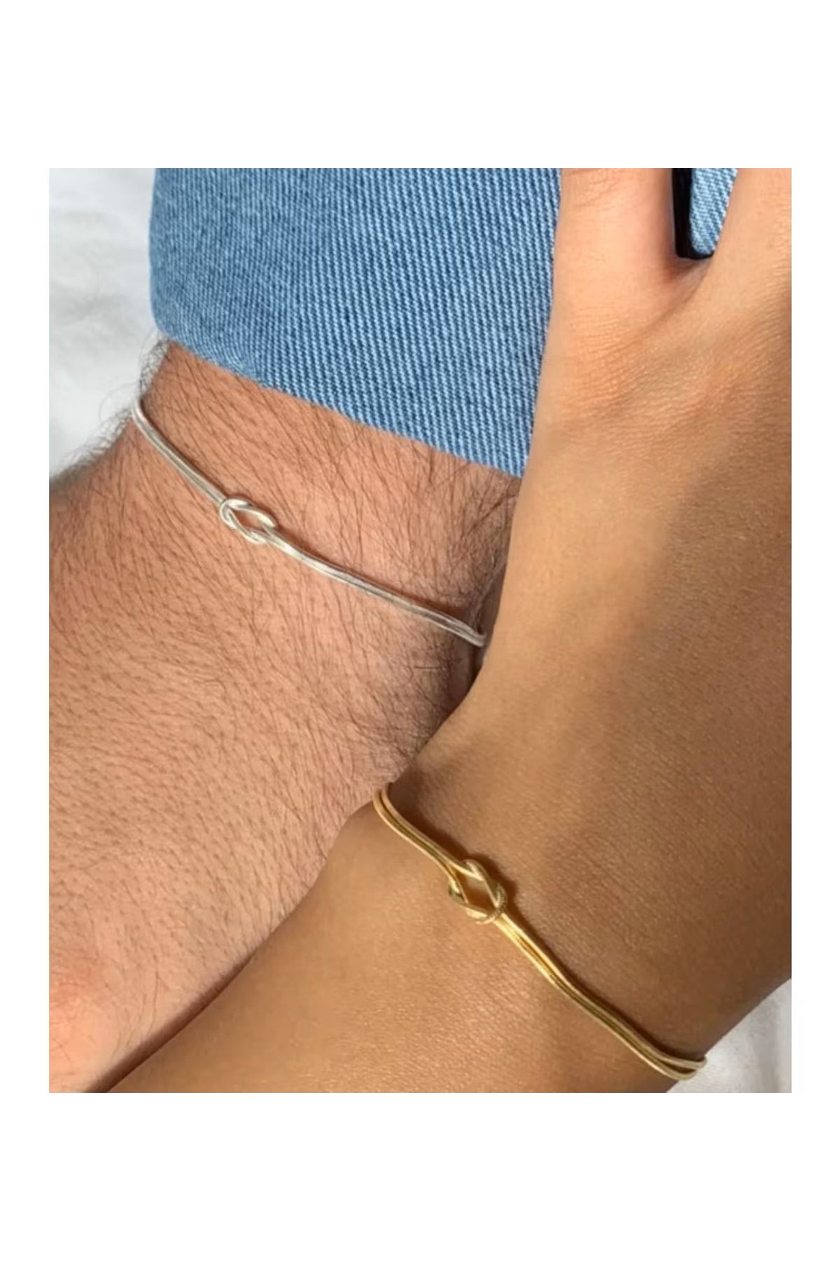 Hestia Silver Unisex Düğüm Bileklik 925 Ayar Gümüş Bileklik Çift Bilekliği Aşk Düğümü Bileklik (2 Adet)