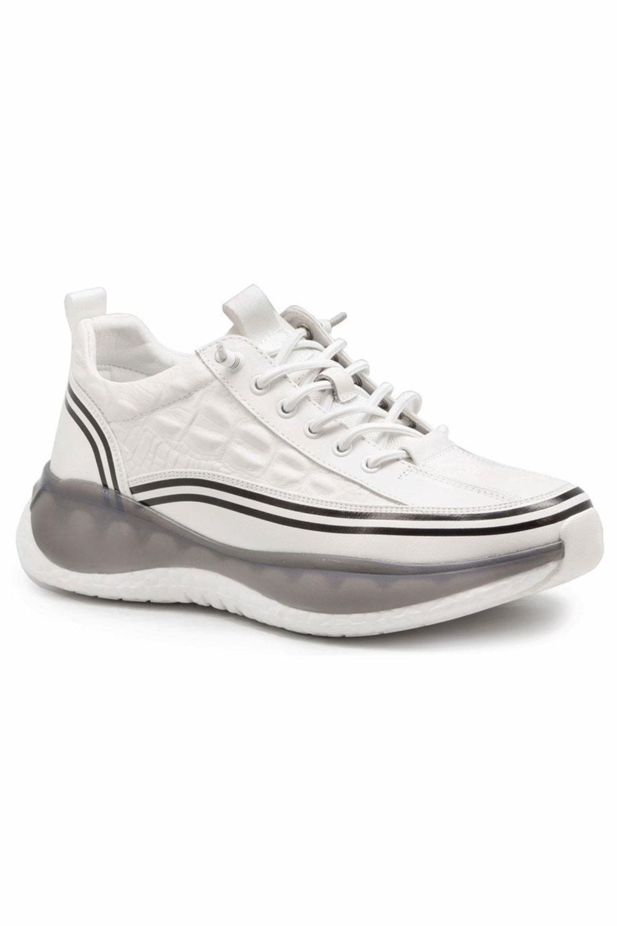 Guja Çizgili Embos Beyaz Deri Erkek Sneaker Ayakkabı