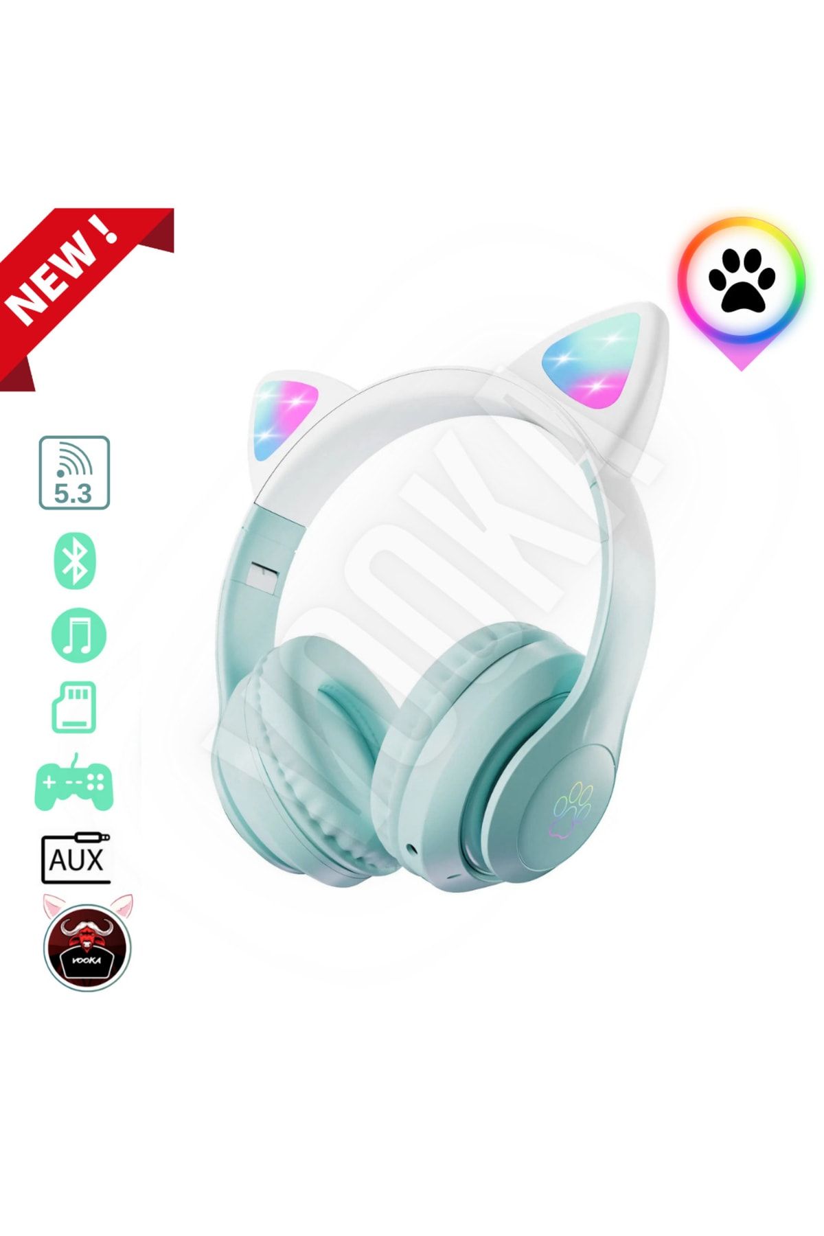 VOOKA Toygo Kedi Kulaklık Pro 5.3 Akıllı Rgb Led Detaylı Bluetooth Kablosuz Kulaklık Çocuk Oyuncu Yeni