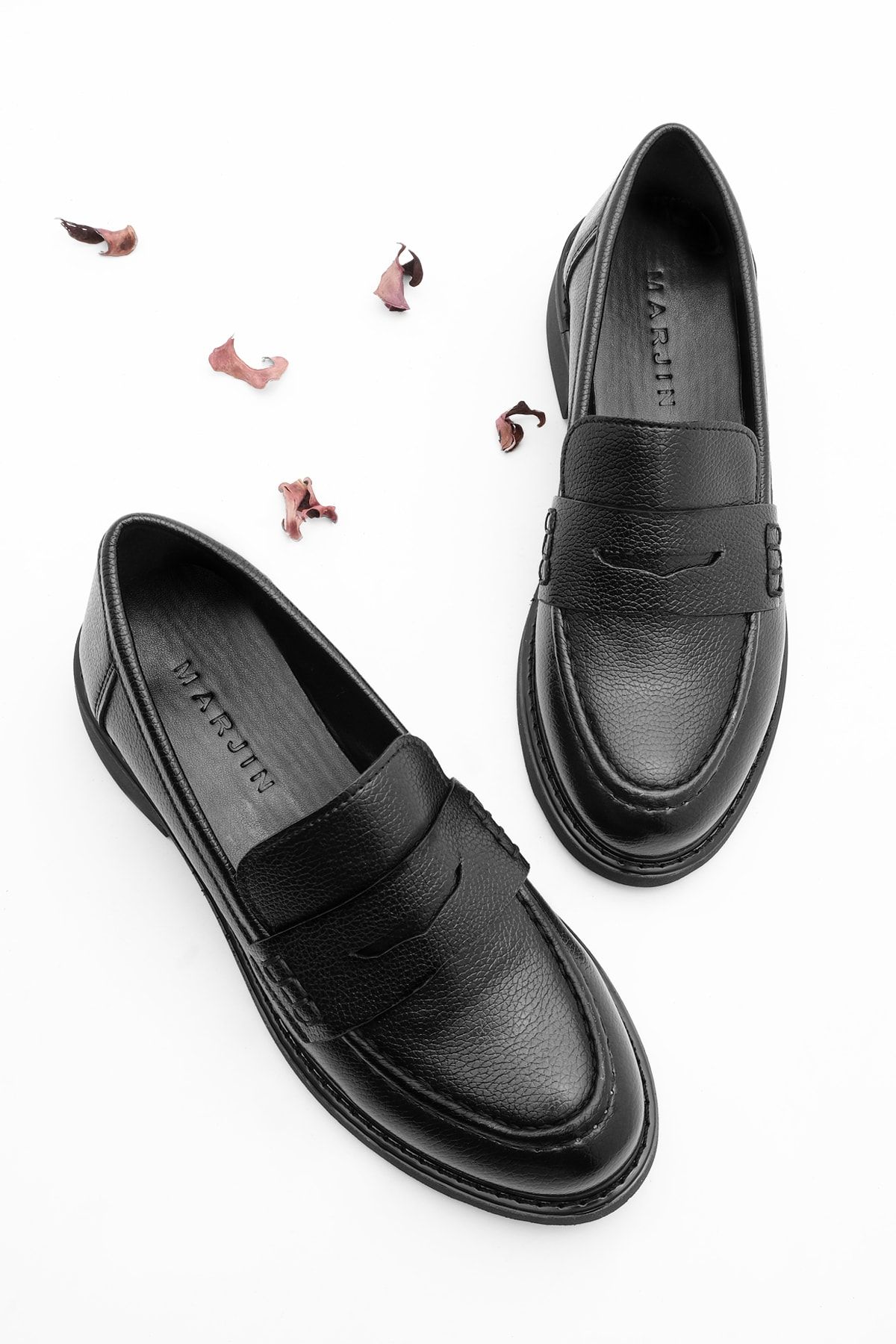 Marjin Kadın Loafer Günlük Klasik Ayakkabı Casual Makosen Fonle siyah