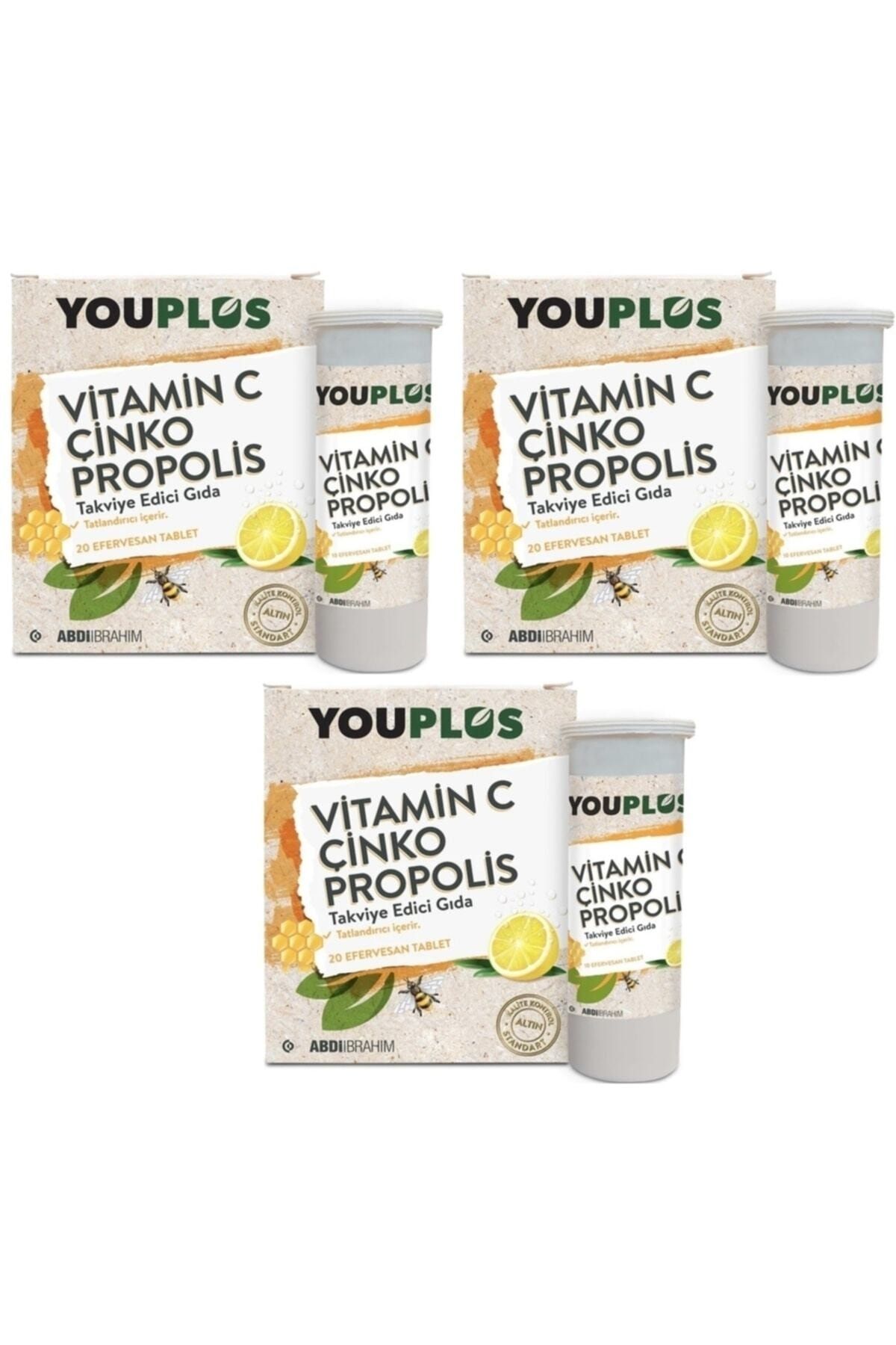ABDİİBRAHİM Youplus Vitamin C Çinko Propolis 20 Efervesan Tablet 3 Adet