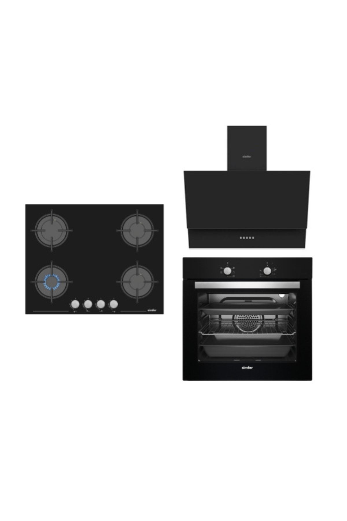 Simfer Siyah Cam Turbo Süper Ankastre Set 1 ( 7350 + 3653 + 8708)