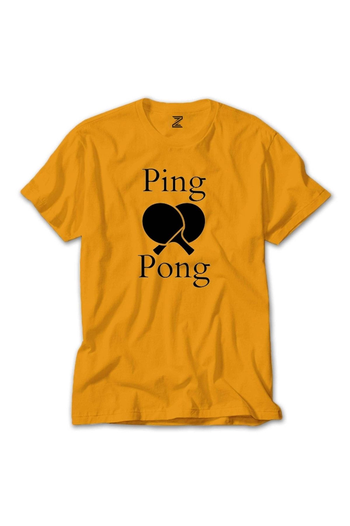 Z zepplin Ping Pong Racket Design Black Sarı Tişört