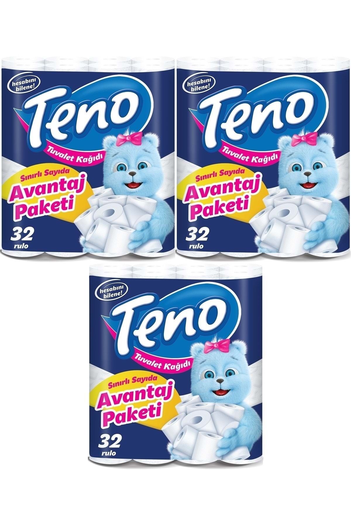 Teno Ultra Tuvalet Kağıdı Çift Katlı 96 Lü Set 3 Paket*32