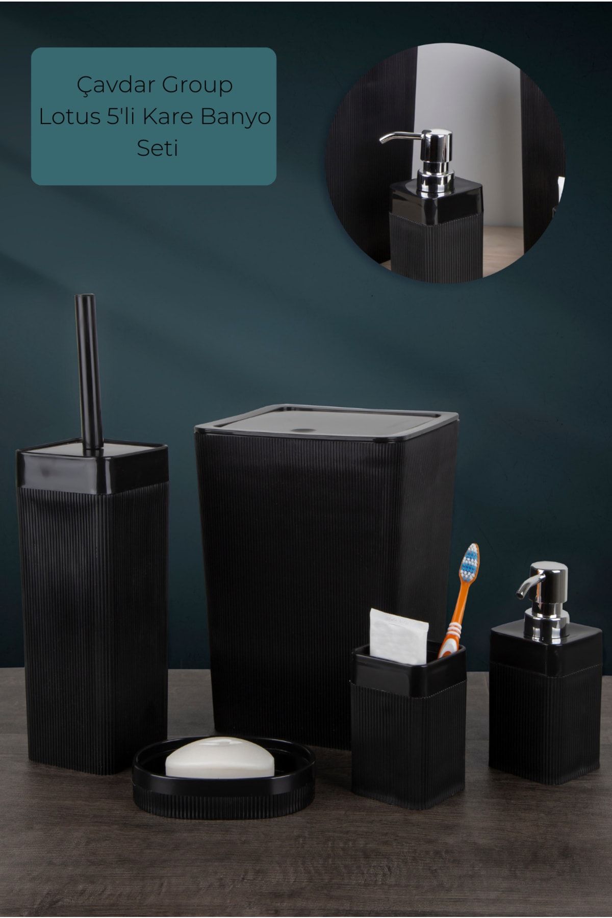 Çavdar Group Lotus 5'li Banyo Seti Lüx Banyo Seti 5 Parça Çöp Kovası Fırça Sabunluk Diş Fırçalık