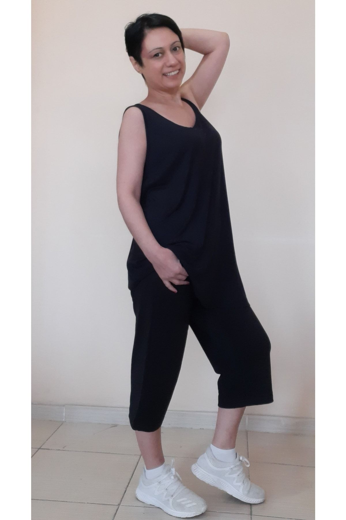Mertcan Butik Siyah Askılı Tişört Cepli Kaprili Günlük Alt Üst Penye Viskon Pijama Takımı