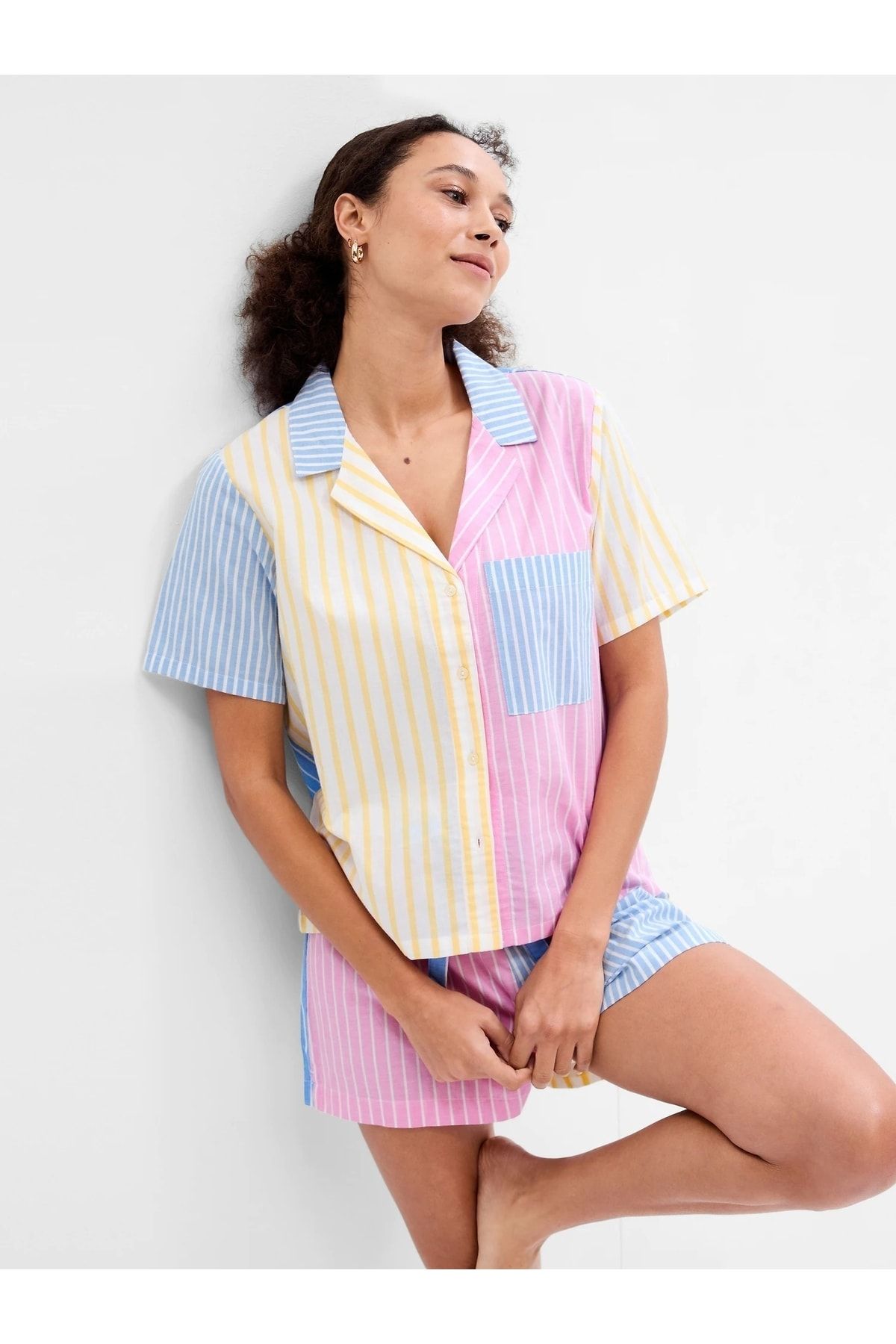 GAP Kadın Çok Renkli Poplin Pijama Gömlek