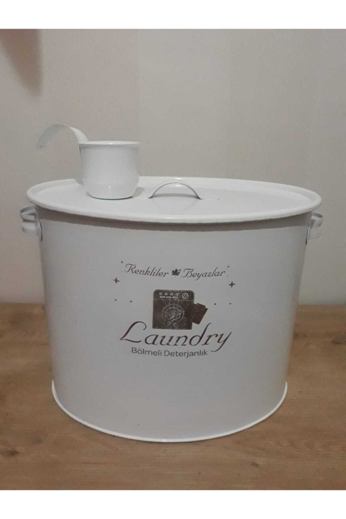 Laundry Beyaz Metal Bölmeli Deterjan Kutusu