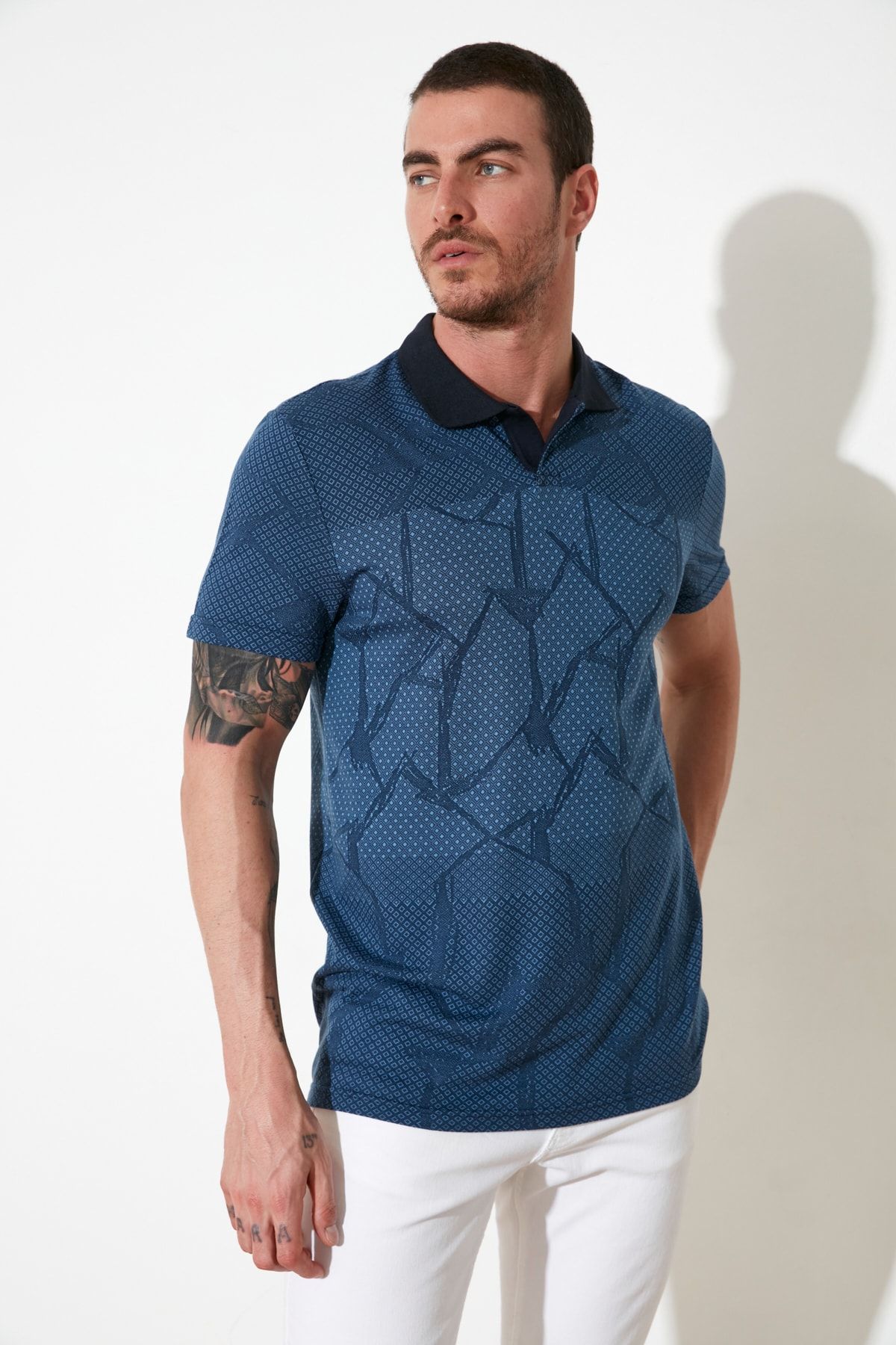 TRENDYOL MAN Mavi Erkek Regular Fit Polo Yaka T-shirt TMNSS21PO0026