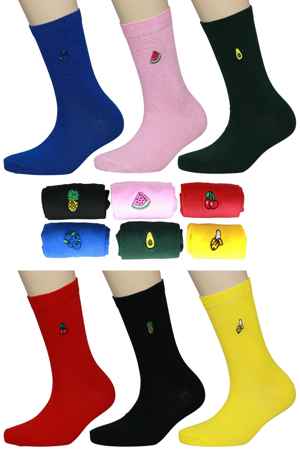 FandD Meyveler Nakışlı Renkli Çorap 6 Çift