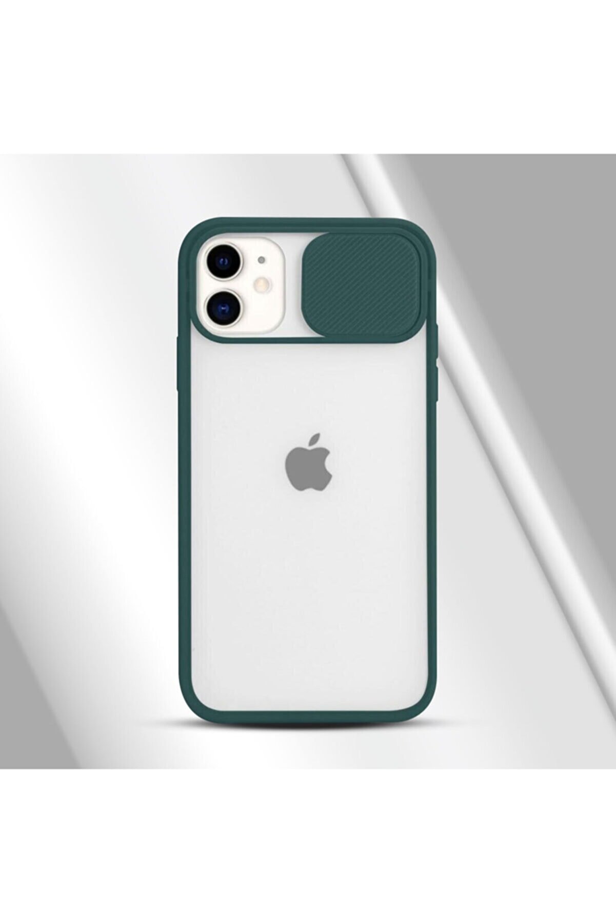 EPRO Iphone 12 Mini Uyumlu Kamera Lens Korumalı Sürgülü Yeşil Silikon Kılıf Slayt Özellikli Arka Kapak