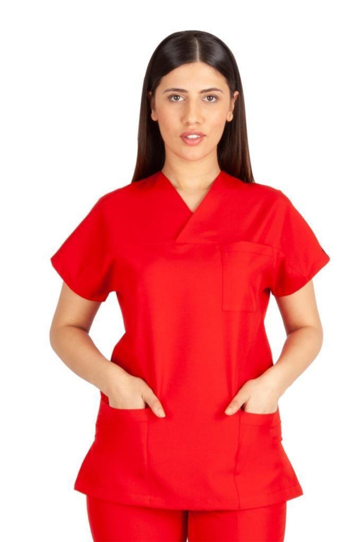 VEHBİ Kadın Doktor Hemşire Forması Scrubs Terikoton Ince Kumaş Hastane Nöbet Tek Üst (zarf Yaka Yarasa)