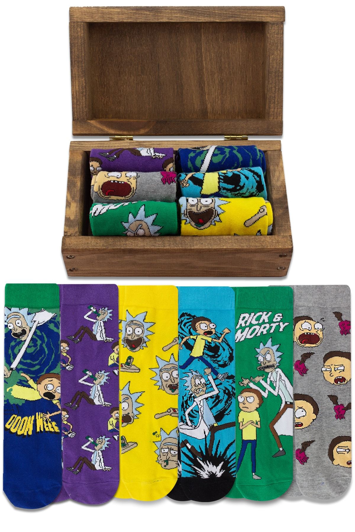 Socksarmy Rick & Morty Desenli 6 'lı Ahşap Kutulu Çorap Seti