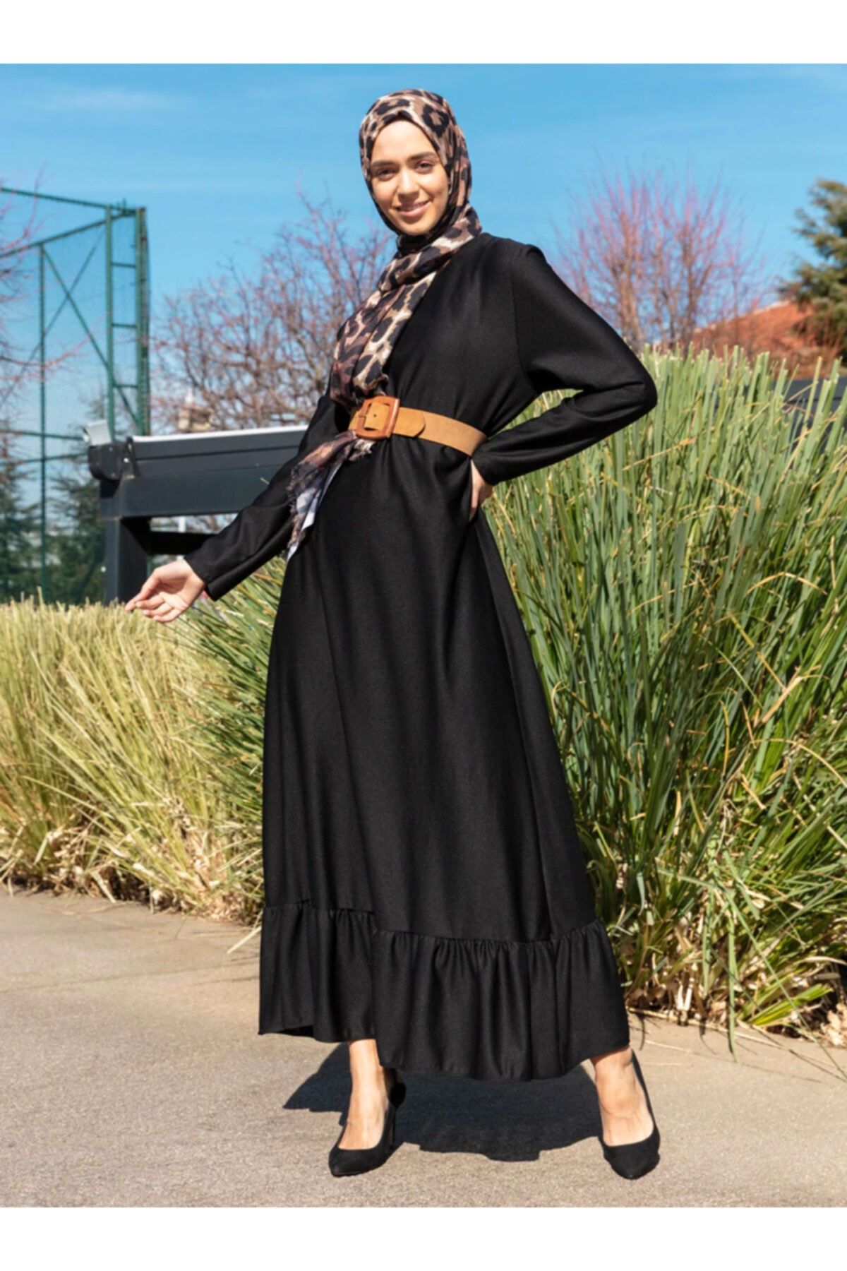 Ecesun Kadın Siyah Volanlı Elbise
