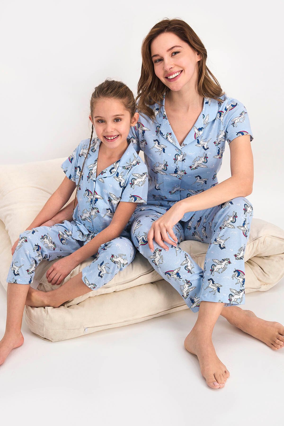Rolypoly Kadın Buz Mavisi Önden Düğmeli Pijama Takımı