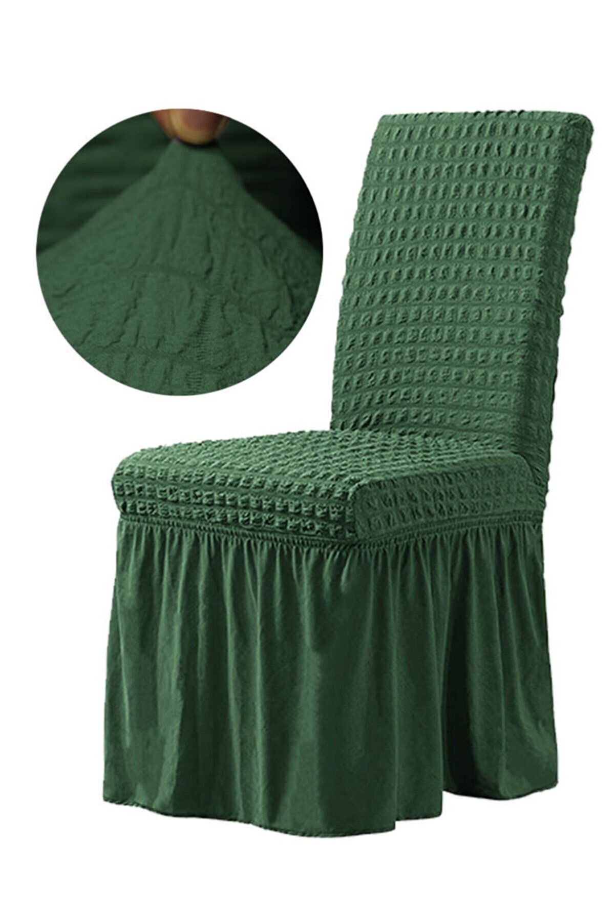 F faiend Yeşil Bürümcük Pamuklu Etekli Sandalye Örtüsü