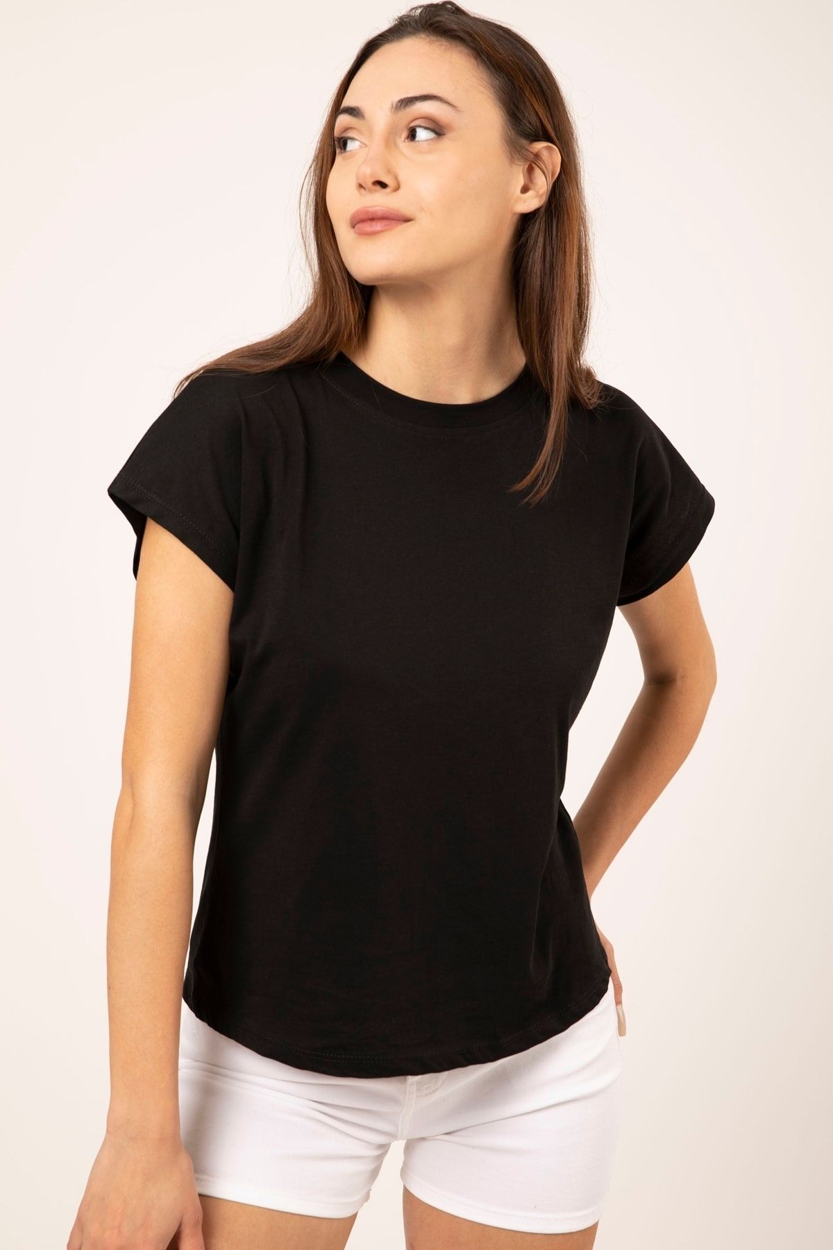MD trend Kadın Siyah Pamuklu Kısa Kollu Basic T-shirt