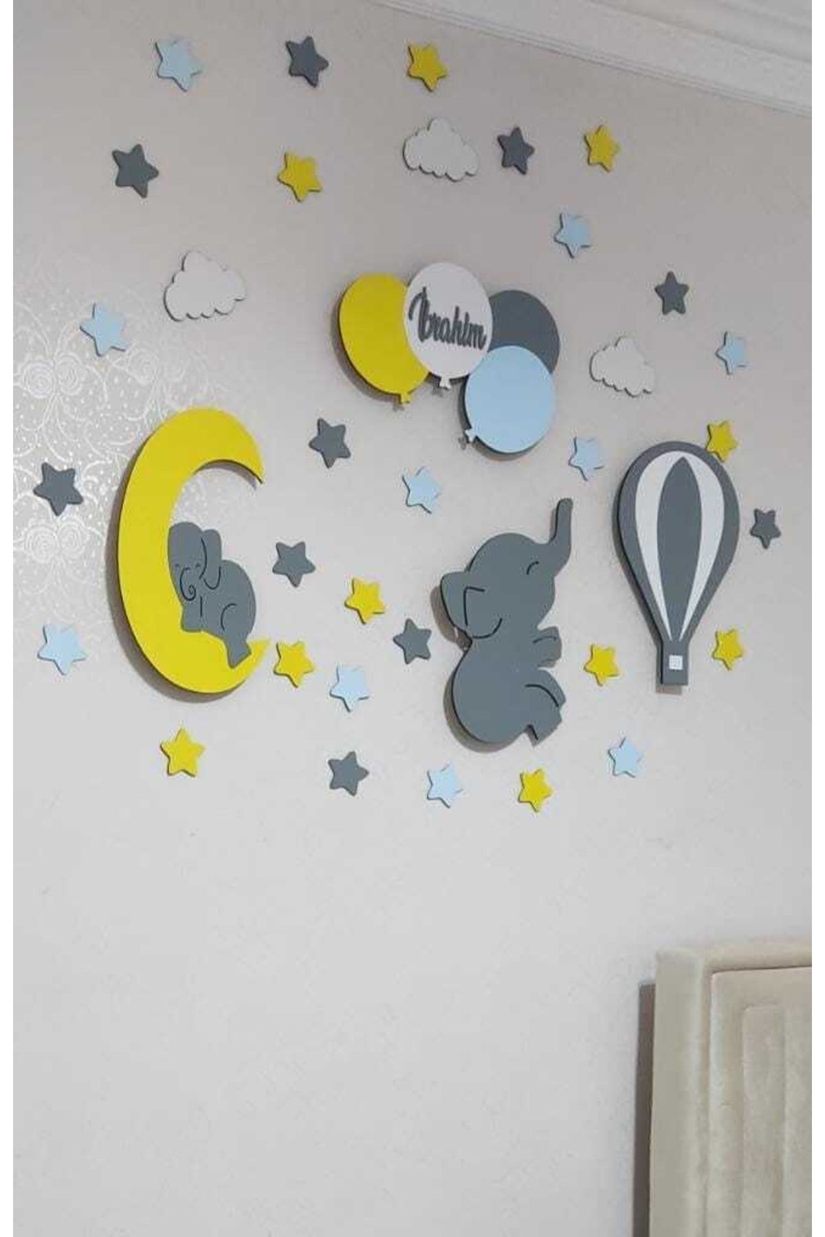 ARSERGROUP Çocuk Odası Ahşap Dekoratif 4'lü Gece Lambası Ledli Aydınlatma Ve Ahşap Yıldızlar