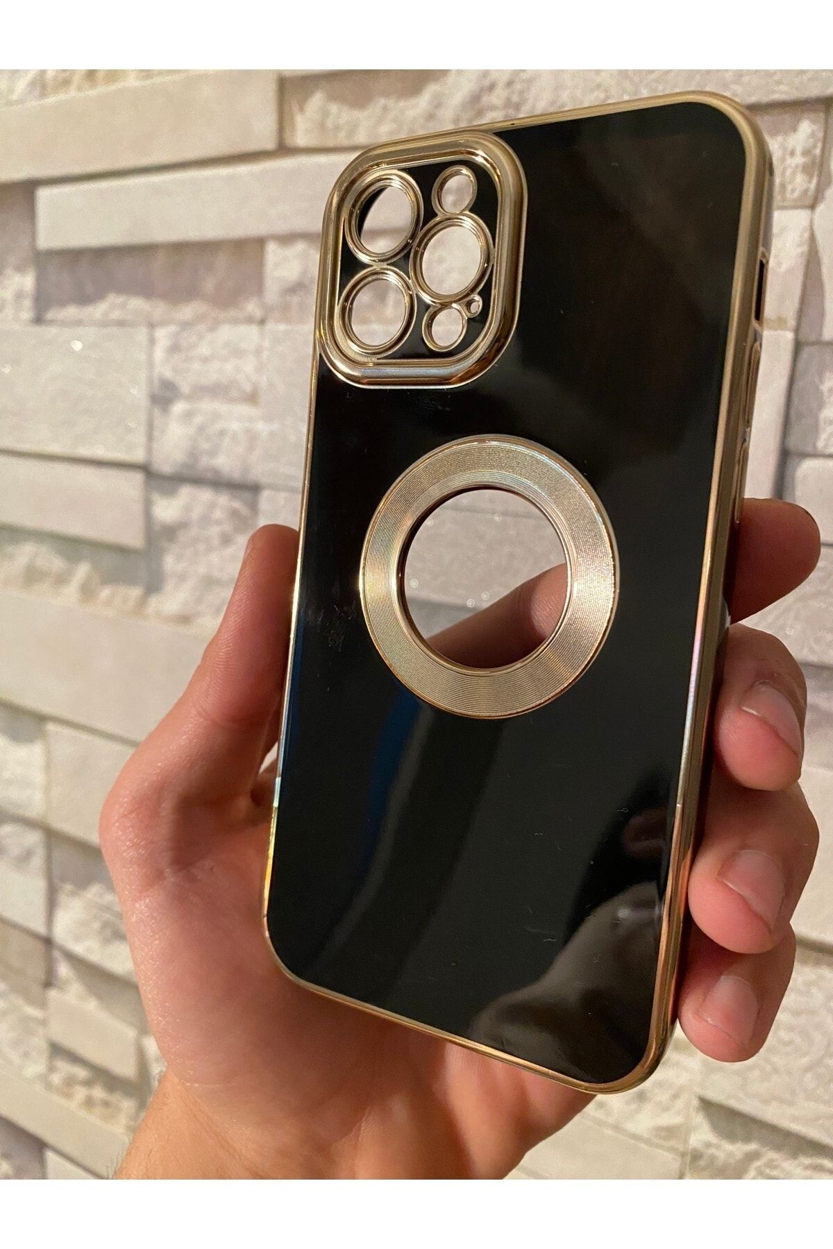 Penguen I Phone 12 Pro Siyah Kamera Korumalı Luxury Elektroparlak Kılıf
